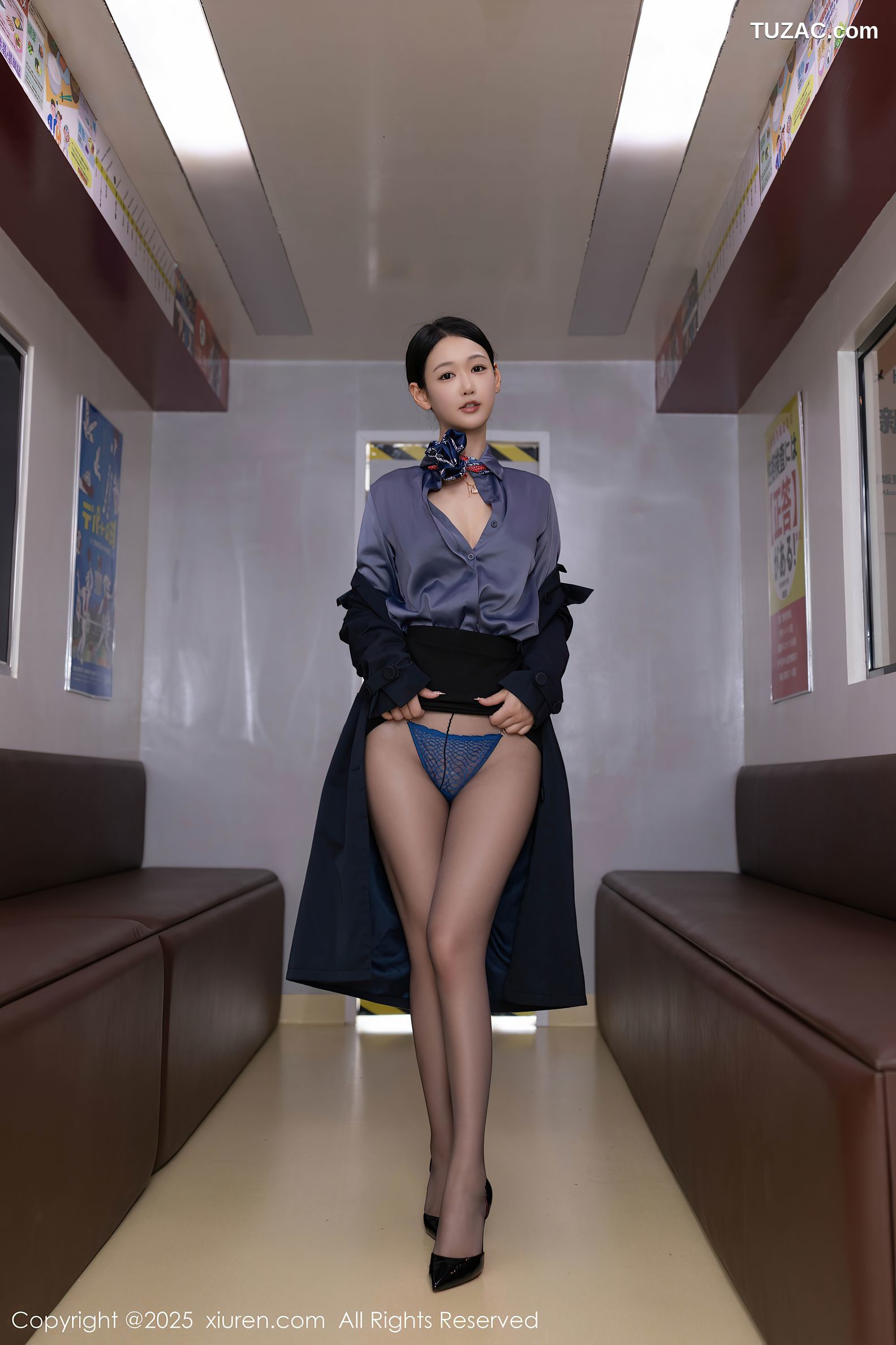 XiuRen秀人网-9824-唐安琪-空姐制服灰衬衫蓝色内衣-2025.01.25