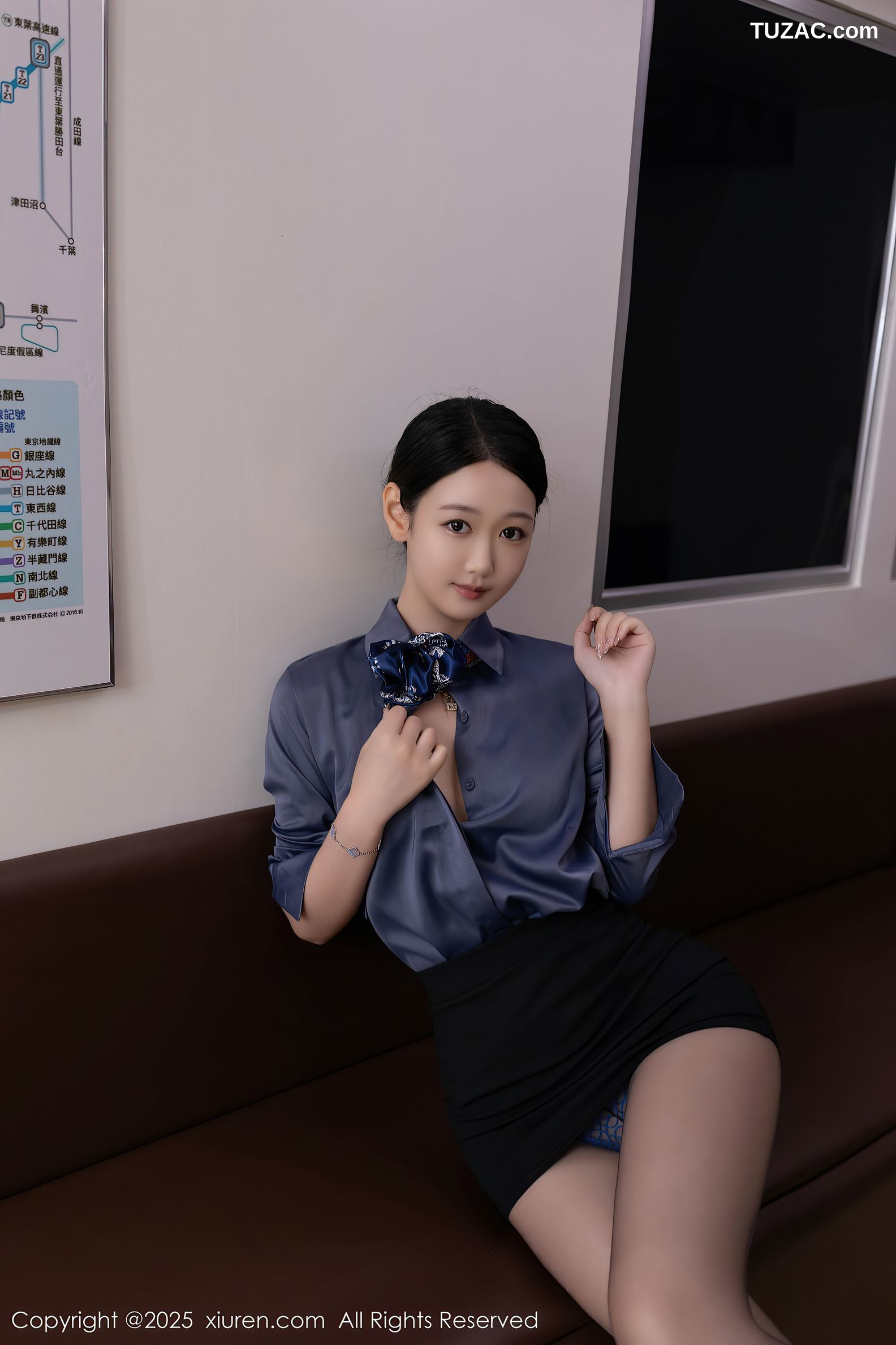 XiuRen秀人网-9824-唐安琪-空姐制服灰衬衫蓝色内衣-2025.01.25