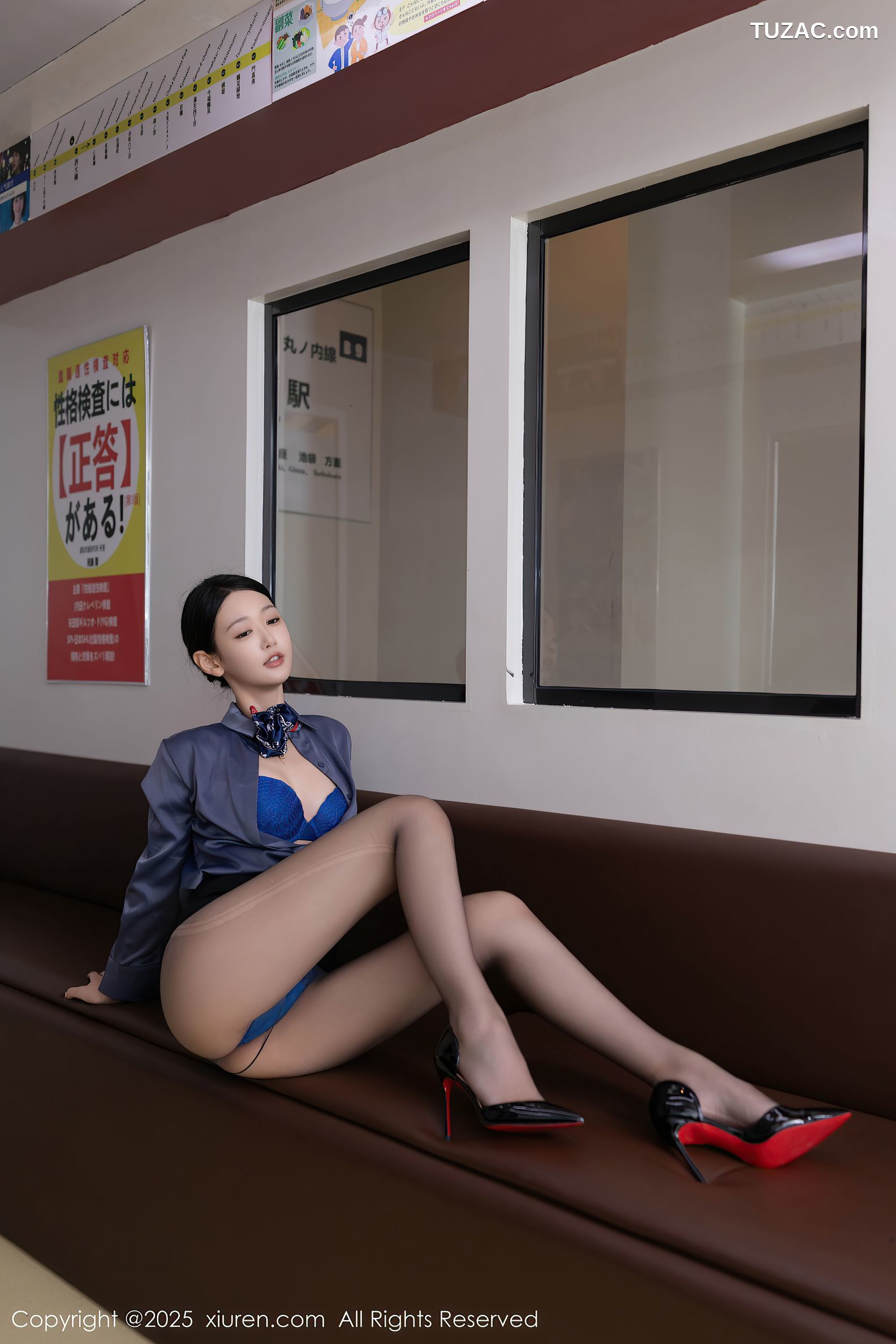 XiuRen秀人网-9824-唐安琪-空姐制服灰衬衫蓝色内衣-2025.01.25