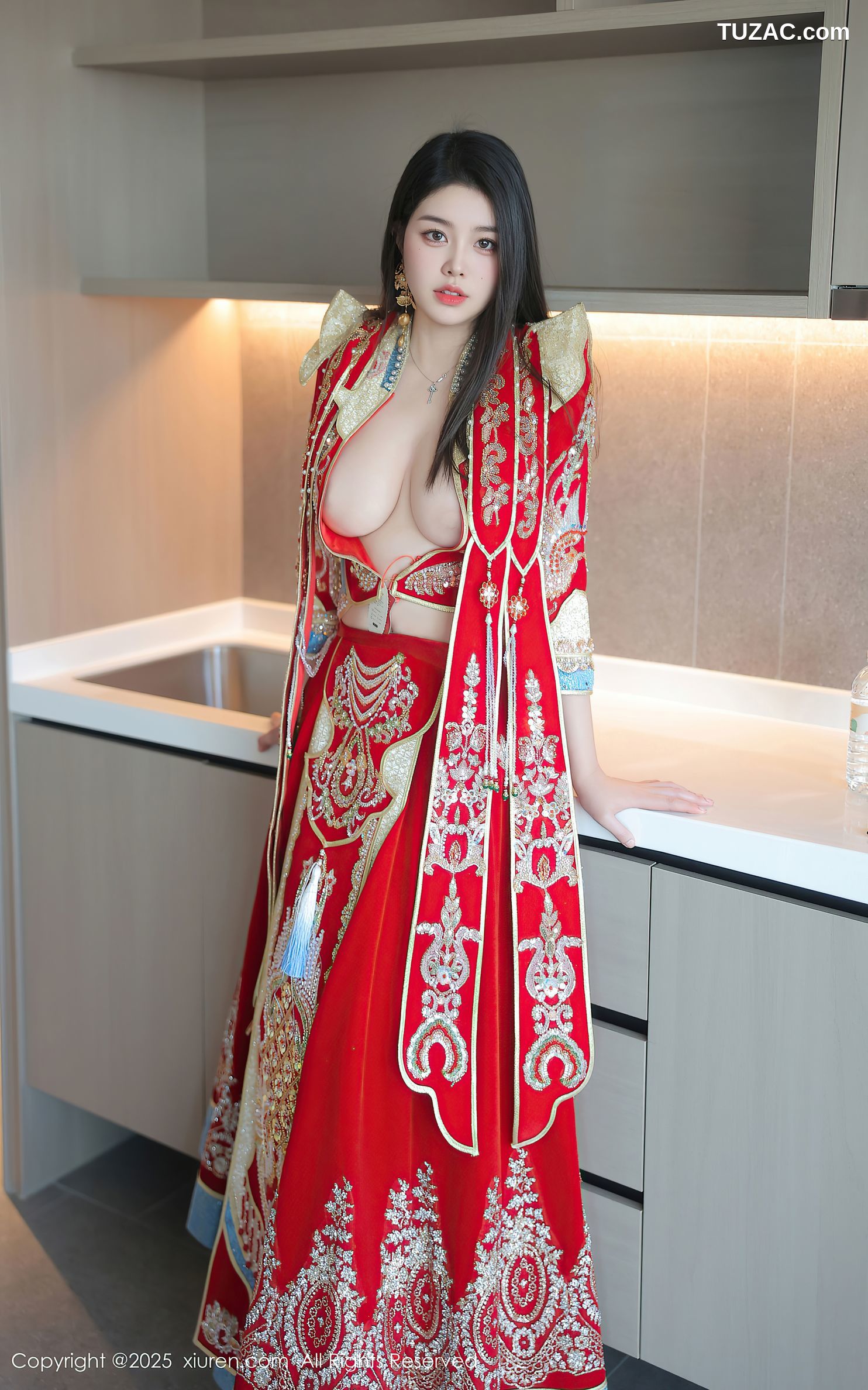 XiuRen秀人网-9869-林若凡F-新娘红装黑色内衣黑丝爆乳-2025.02.11