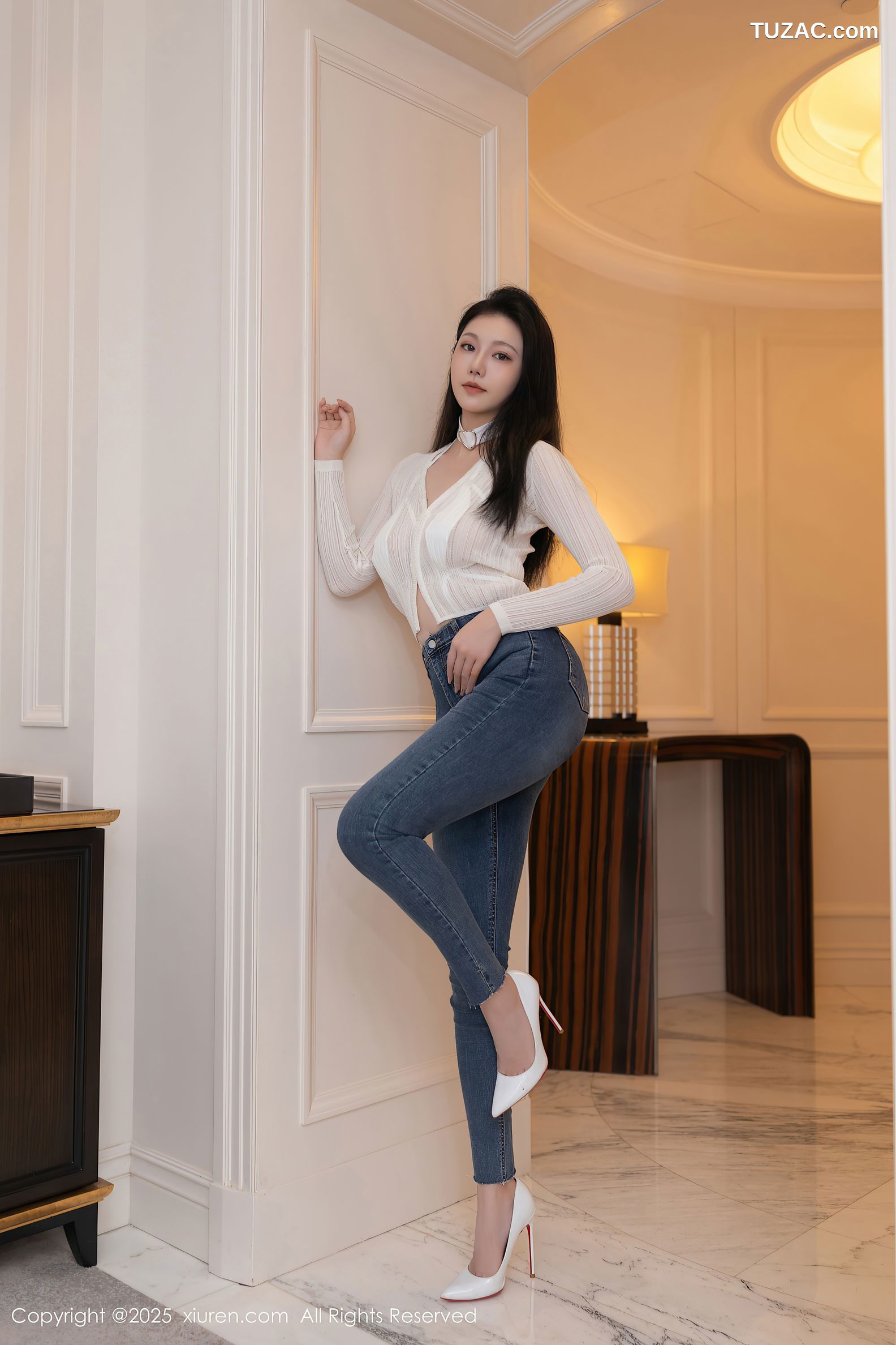 XiuRen秀人网-9900-安然anran-白衫牛仔裤白色内衣白丝美腿-2025.02.18