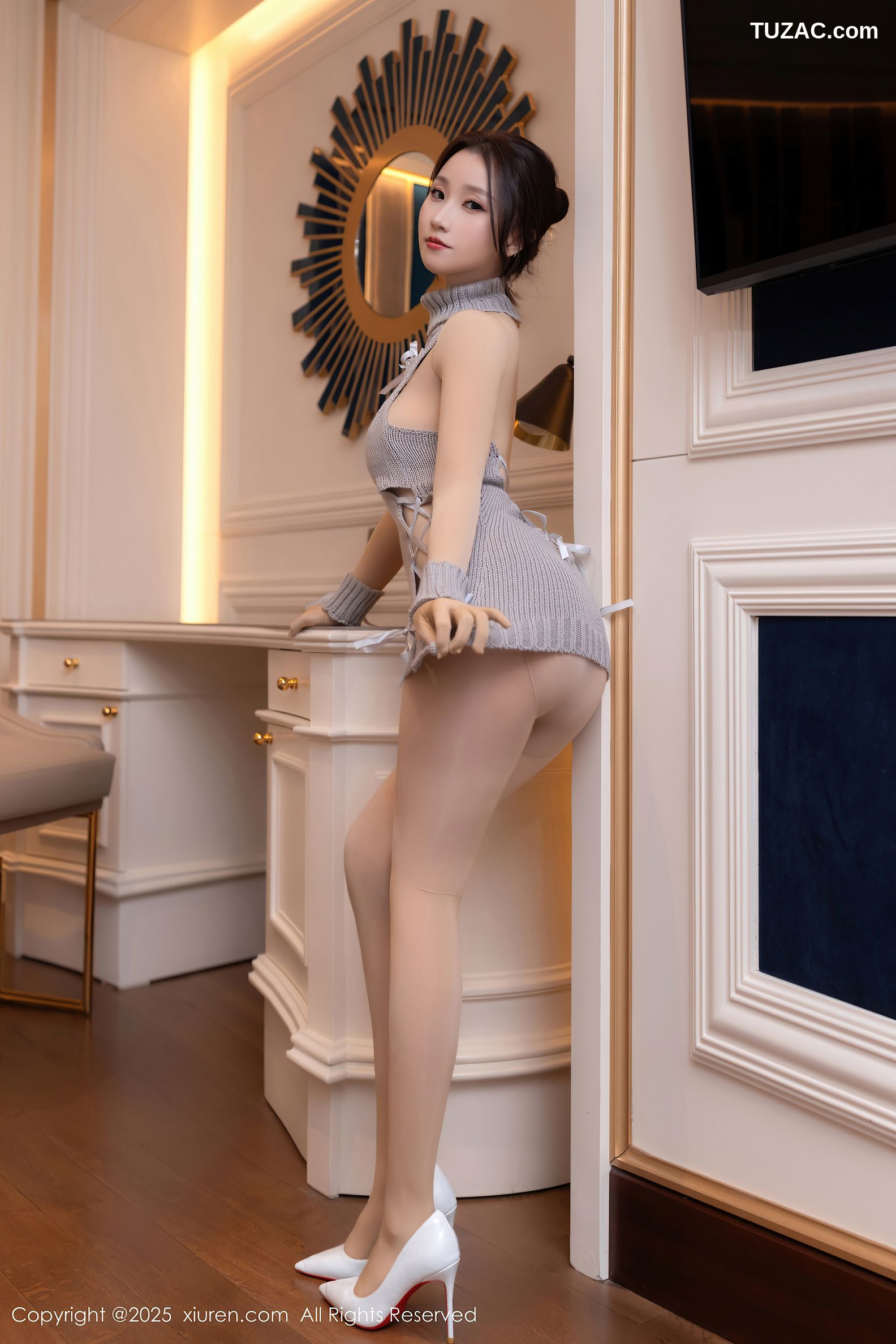 XiuRen秀人网-9912-杏子Yada-灰针织连衣短裙连体肉丝-2025.02.20