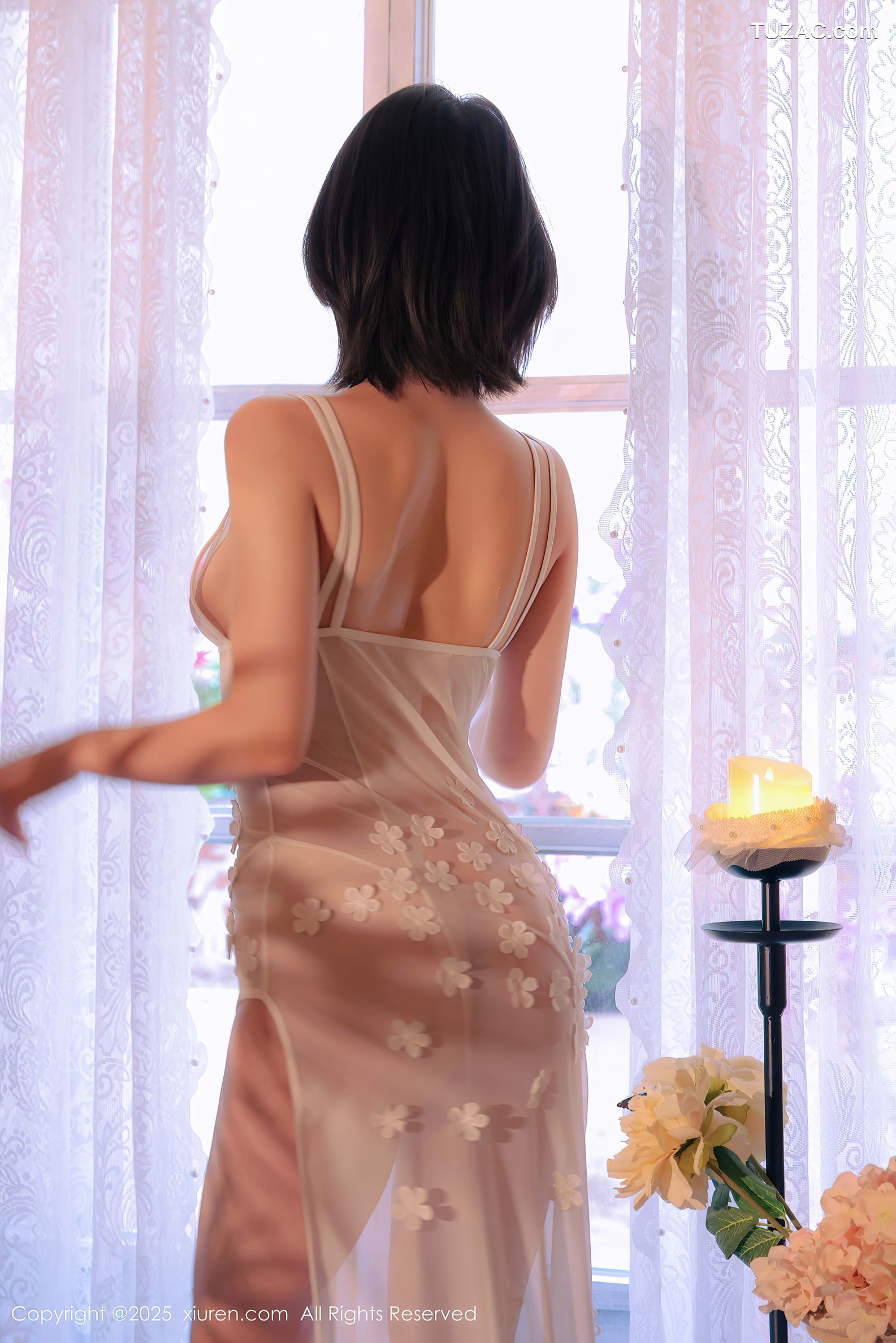 XiuRen秀人网-9920-小橘子orange-短发少女轻透白蕾丝睡裙浴池湿身-2025.02.21