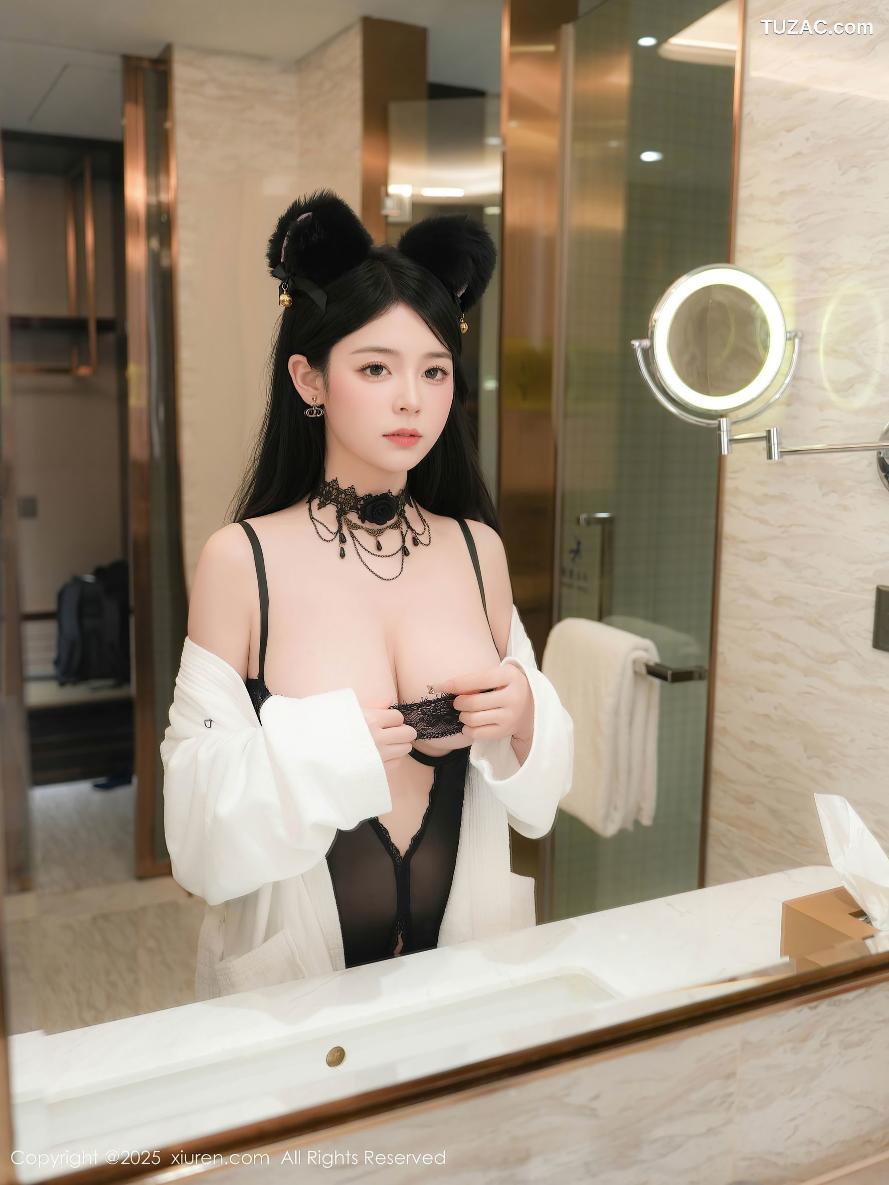 XiuRen秀人网-9961-优酱-白浴袍情趣黑蕾丝内衣爆乳黑丝-2025.03.04