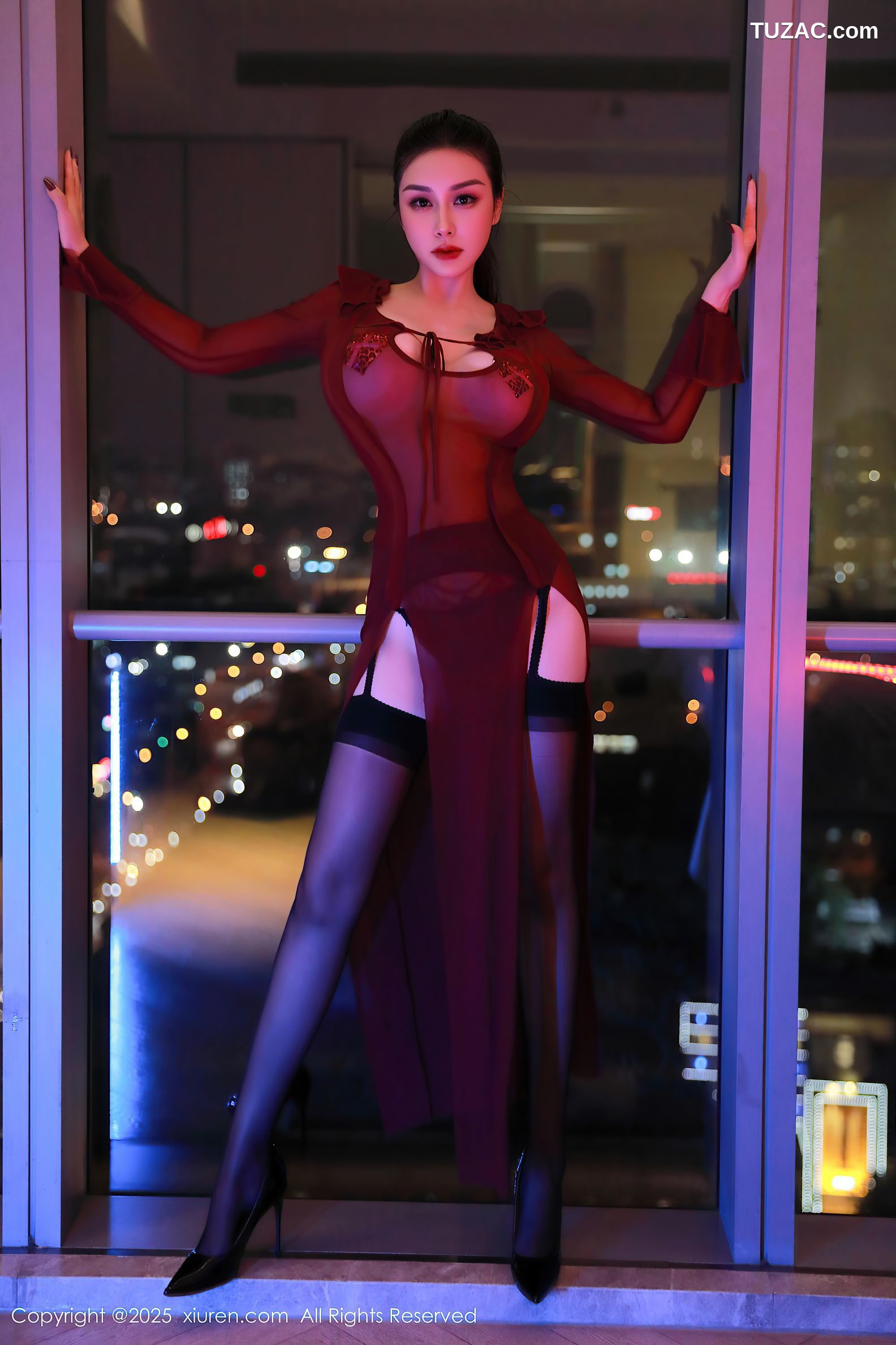 XiuRen秀人网-9973-田冰冰-轻透红纱黑丝爆乳御姐-2025.03.06