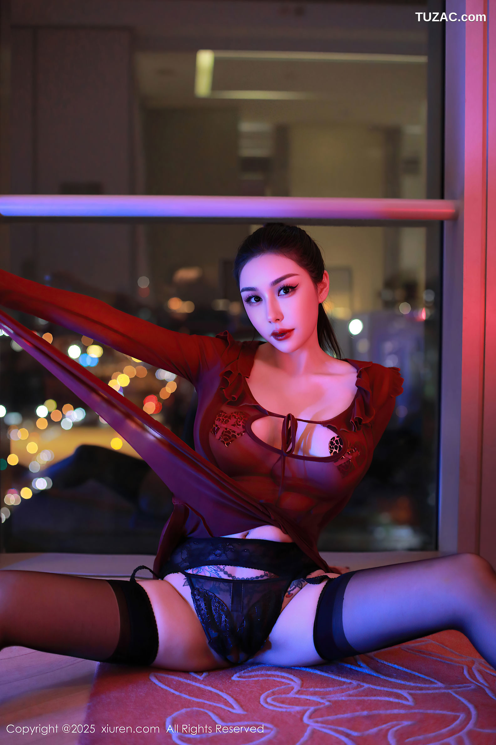 XiuRen秀人网-9973-田冰冰-轻透红纱黑丝爆乳御姐-2025.03.06