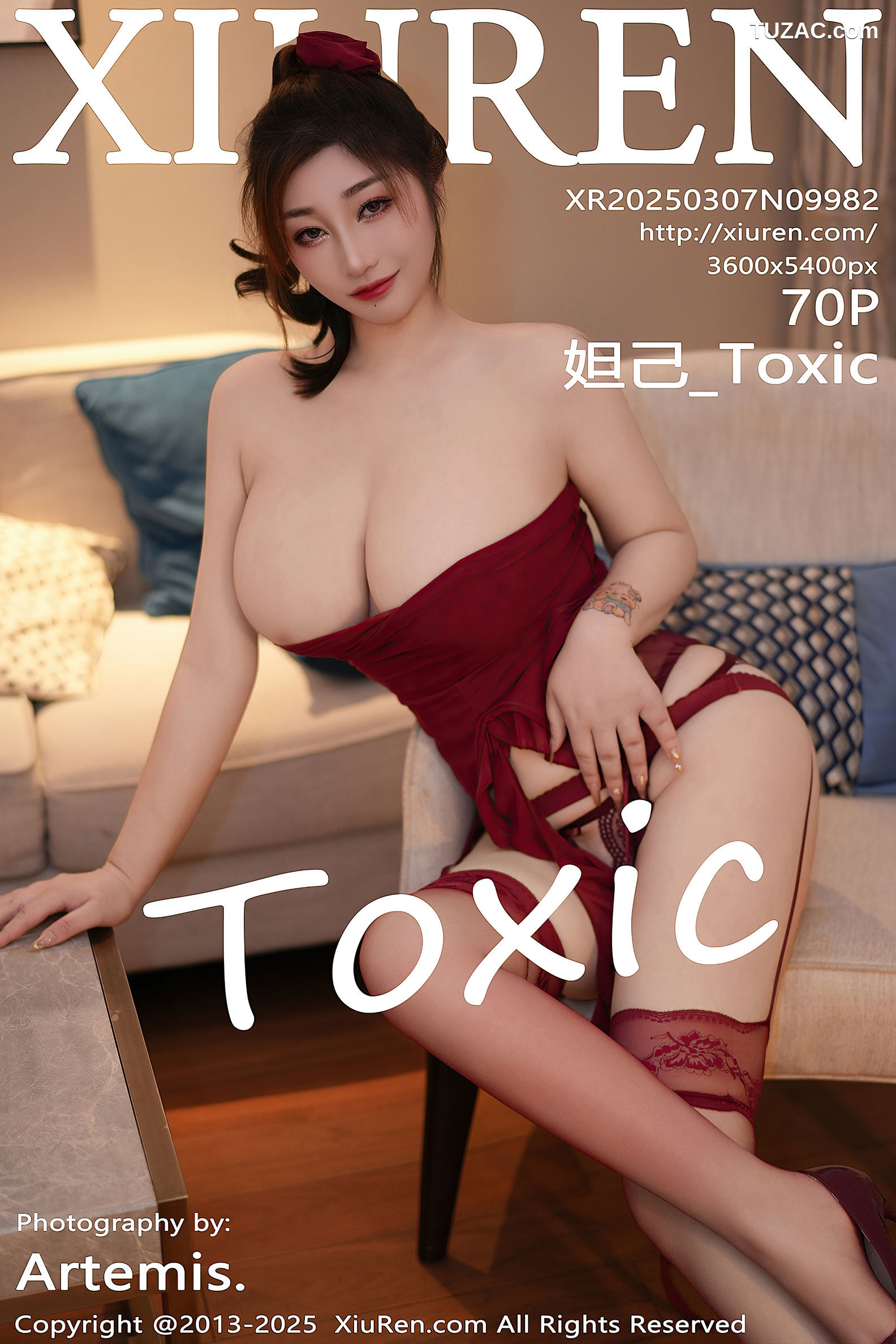 XiuRen秀人网-9982-妲己Toxic-红色礼裙红丝吊带袜巨乳丰臀-2025.03.07