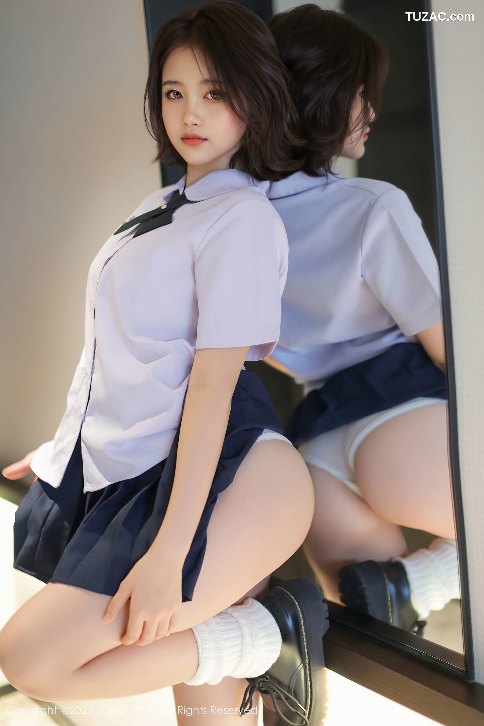 XiuRen秀人网-9985-小橘子orange-清纯女生白衬衫深蓝短裙淡蓝内衣爆乳诱惑-2025.03.07