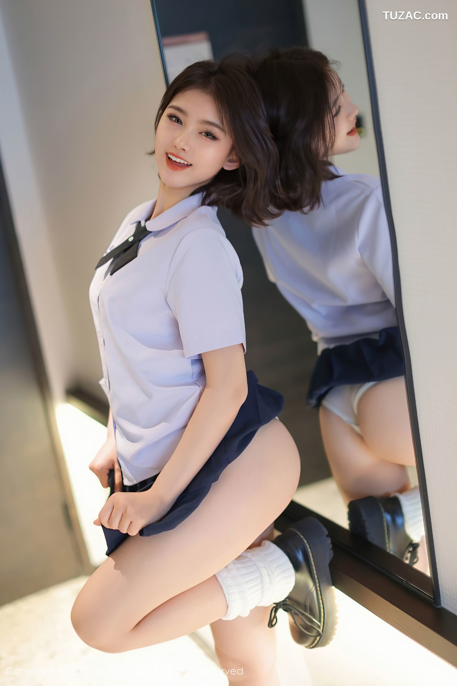 XiuRen秀人网-9985-小橘子orange-清纯女生白衬衫深蓝短裙淡蓝内衣爆乳诱惑-2025.03.07