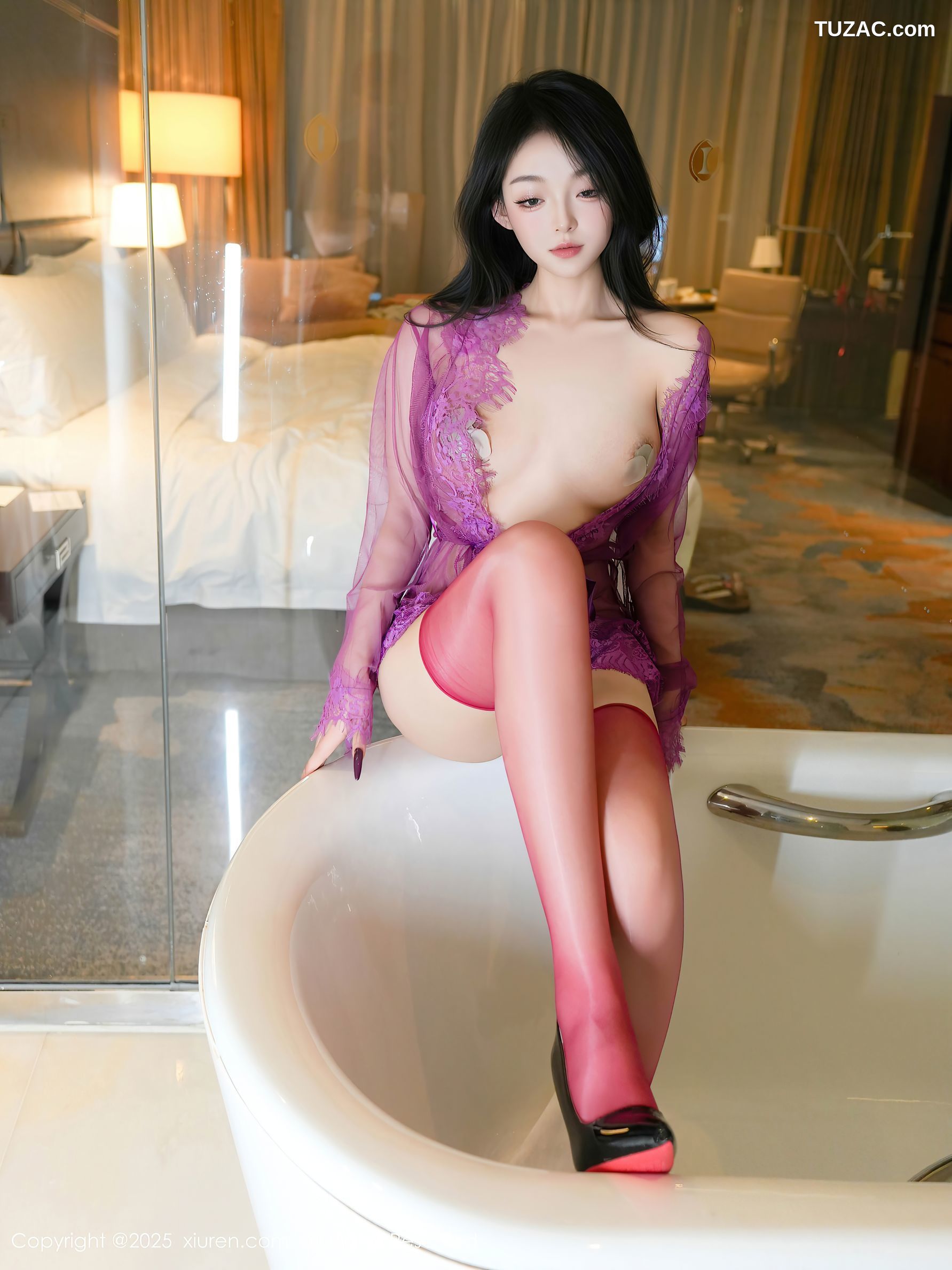 XiuRen秀人网-9989-白琮瑗-情趣紫色蕾丝爆乳红色丝袜-2025.03.10