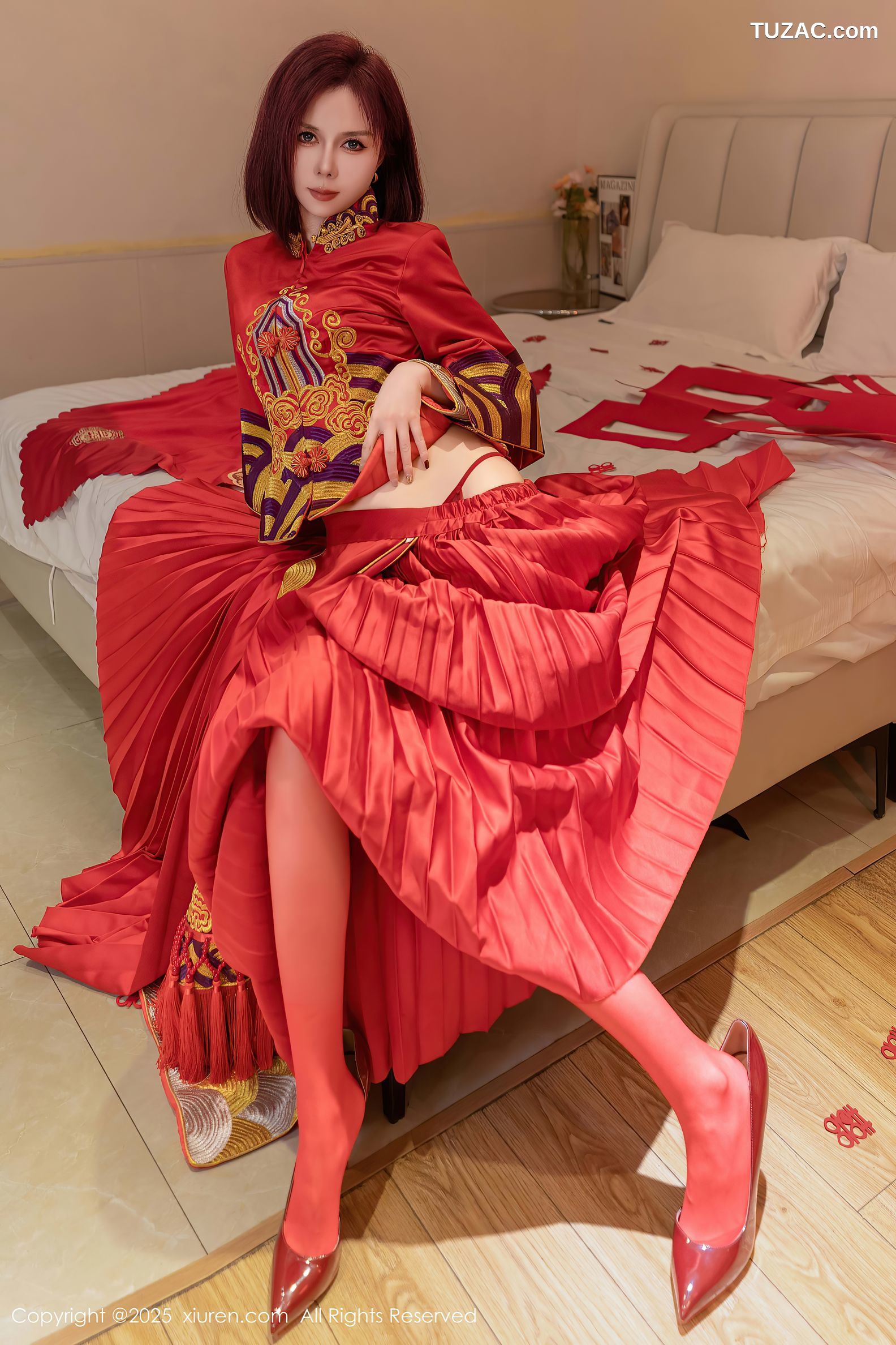 XiuRen秀人网-9995-白芷yy-短发新娘红装红色内衣-2025.03.11
