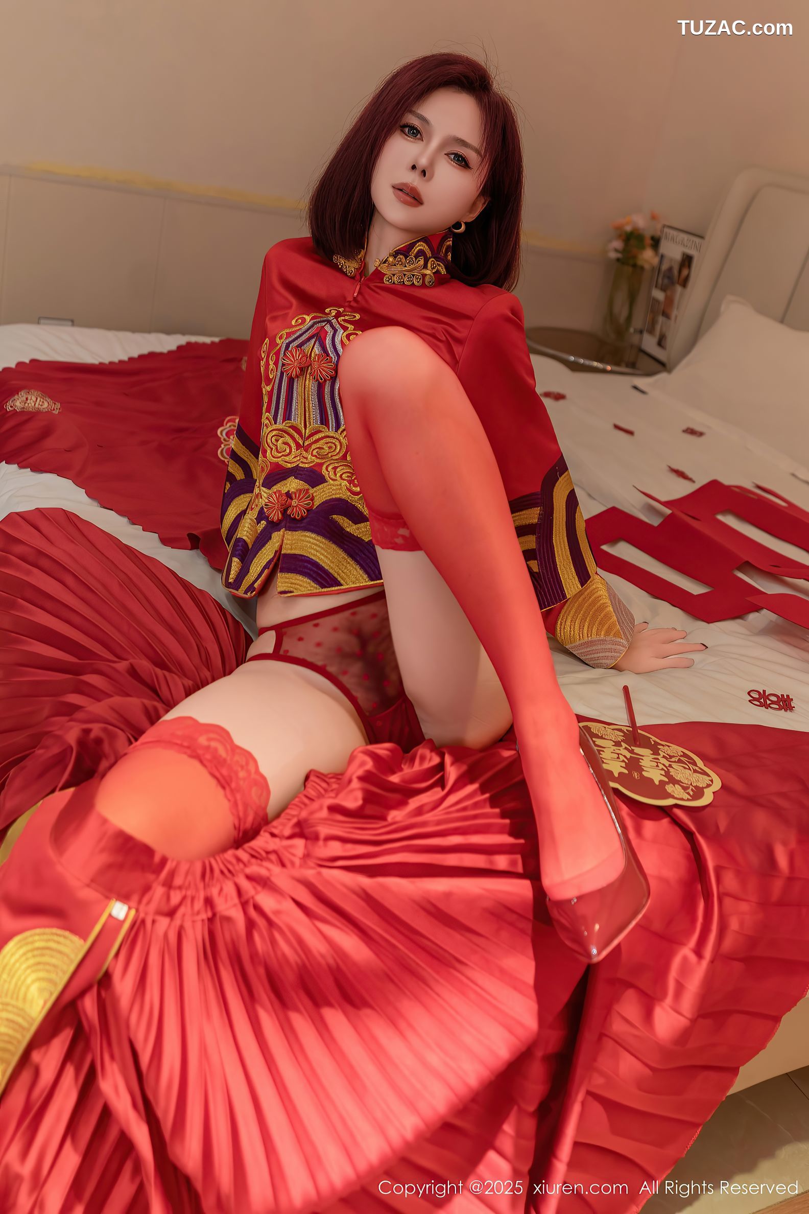 XiuRen秀人网-9995-白芷yy-短发新娘红装红色内衣-2025.03.11