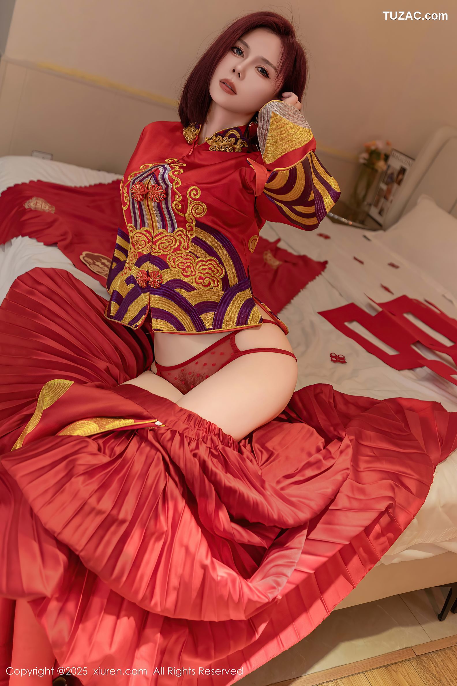 XiuRen秀人网-9995-白芷yy-短发新娘红装红色内衣-2025.03.11