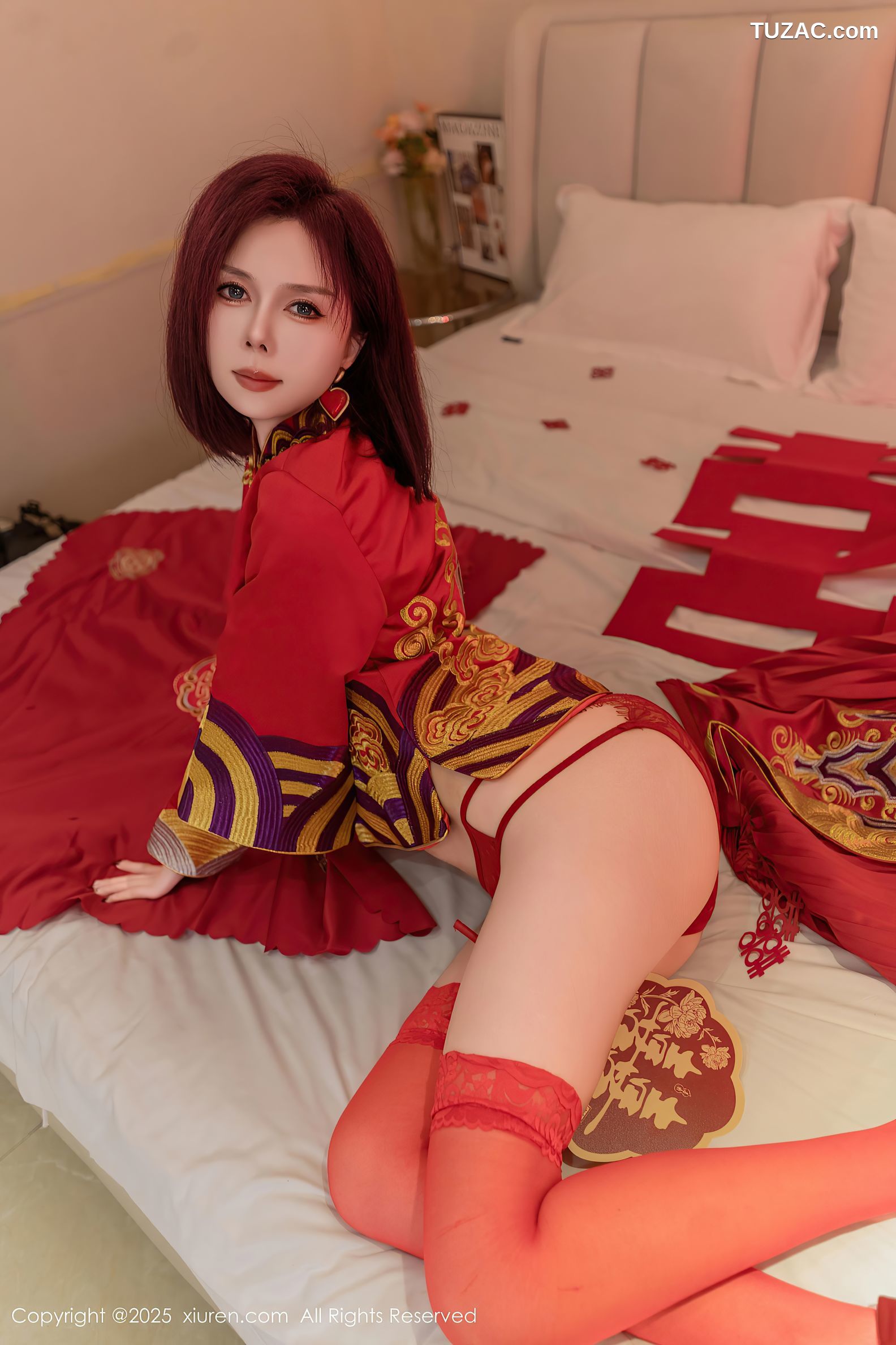 XiuRen秀人网-9995-白芷yy-短发新娘红装红色内衣-2025.03.11