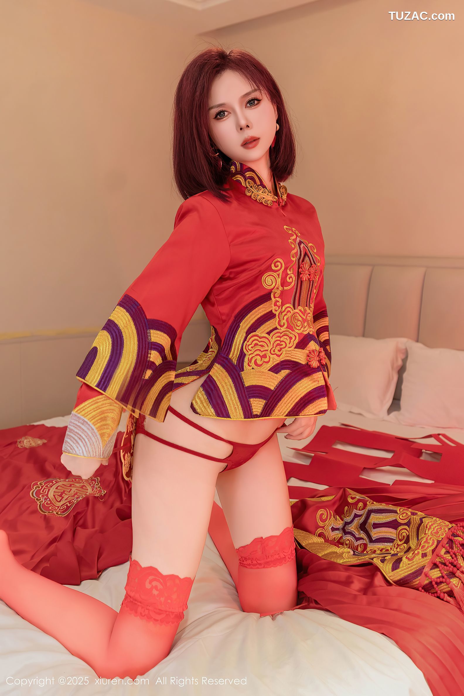 XiuRen秀人网-9995-白芷yy-短发新娘红装红色内衣-2025.03.11