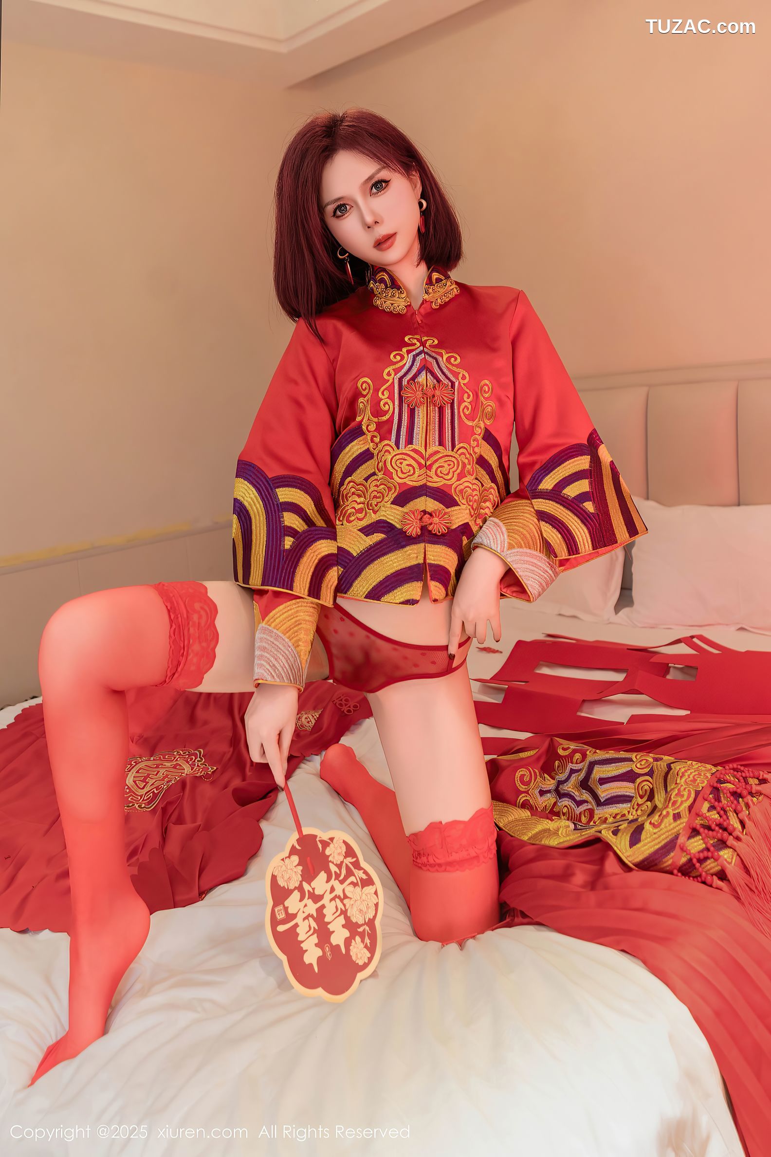 XiuRen秀人网-9995-白芷yy-短发新娘红装红色内衣-2025.03.11