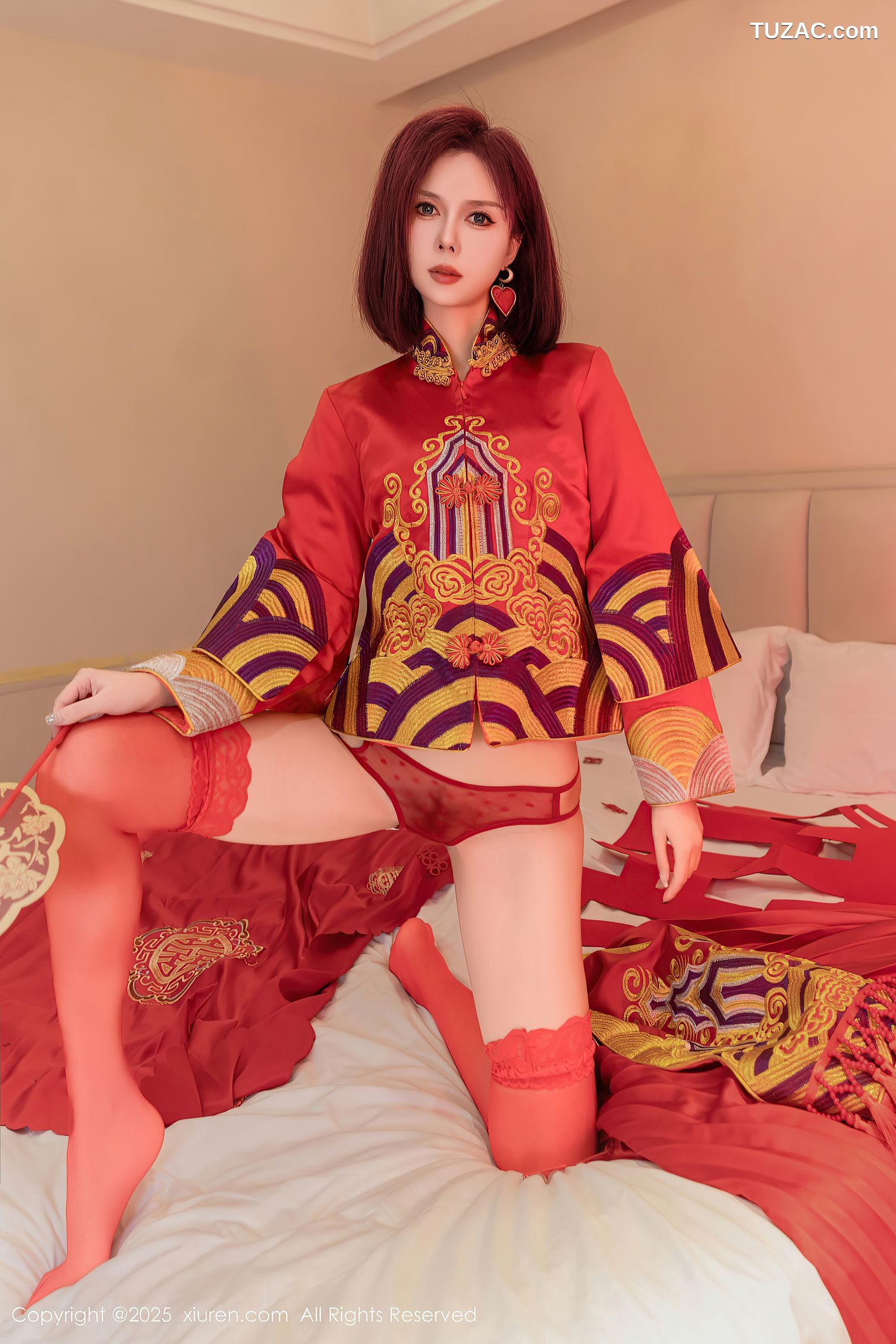 XiuRen秀人网-9995-白芷yy-短发新娘红装红色内衣-2025.03.11