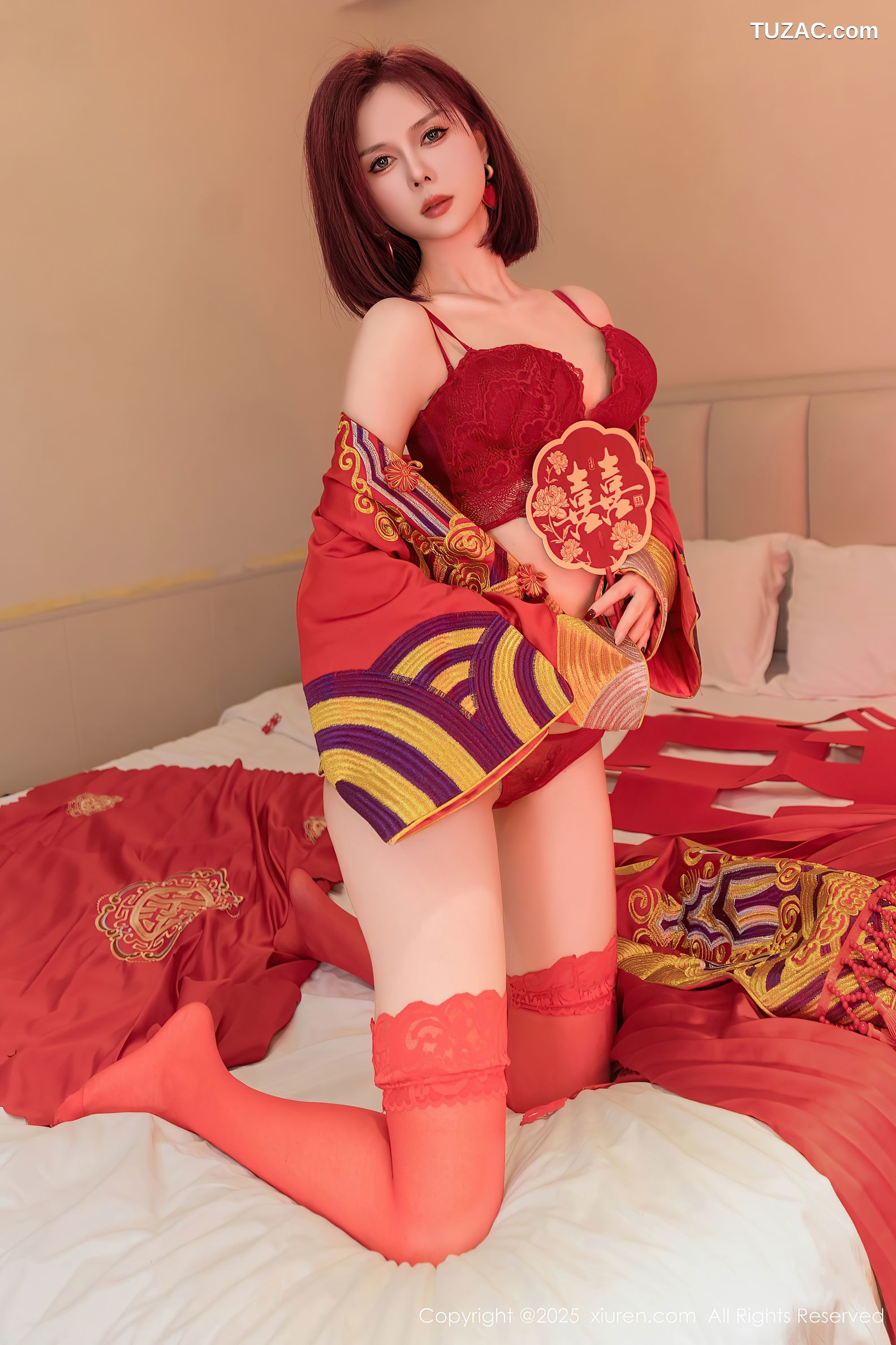 XiuRen秀人网-9995-白芷yy-短发新娘红装红色内衣-2025.03.11