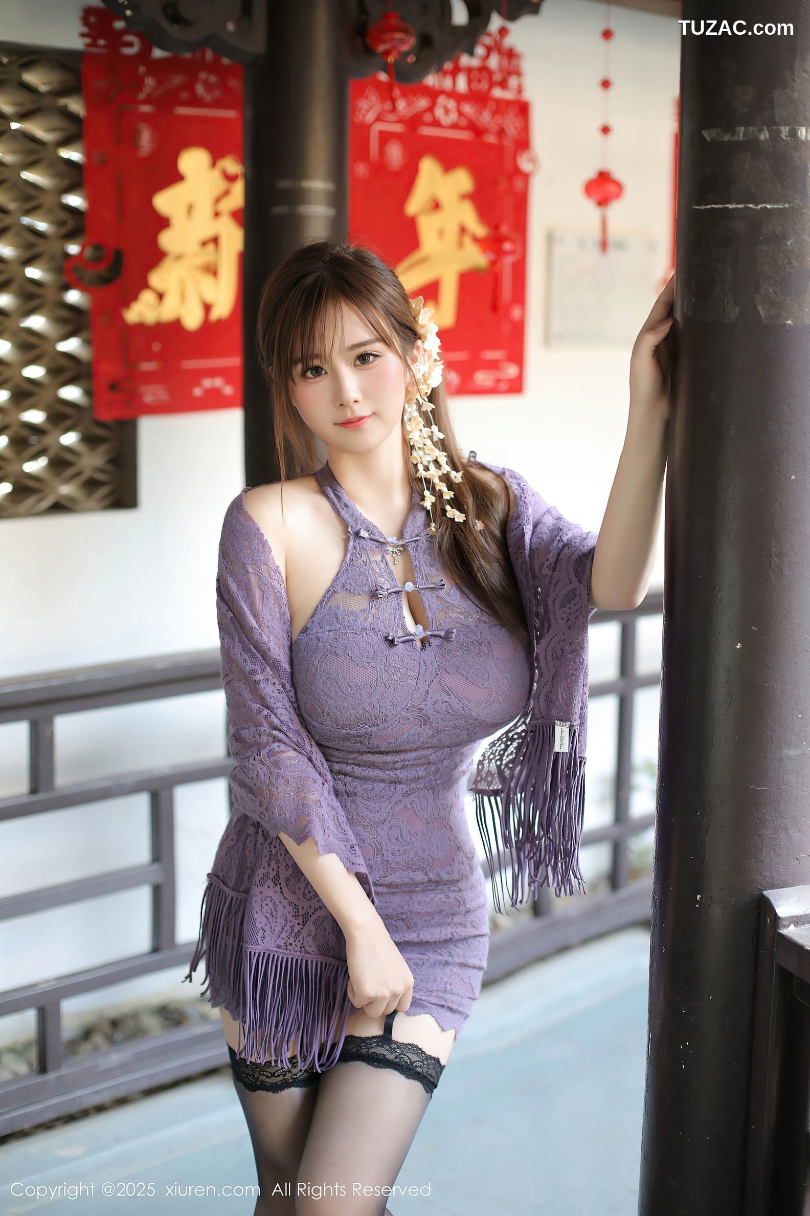 XiuRen秀人网-9997-小肉肉咪-紫色蕾丝连衣短裙黑丝爆乳-2025.03.11