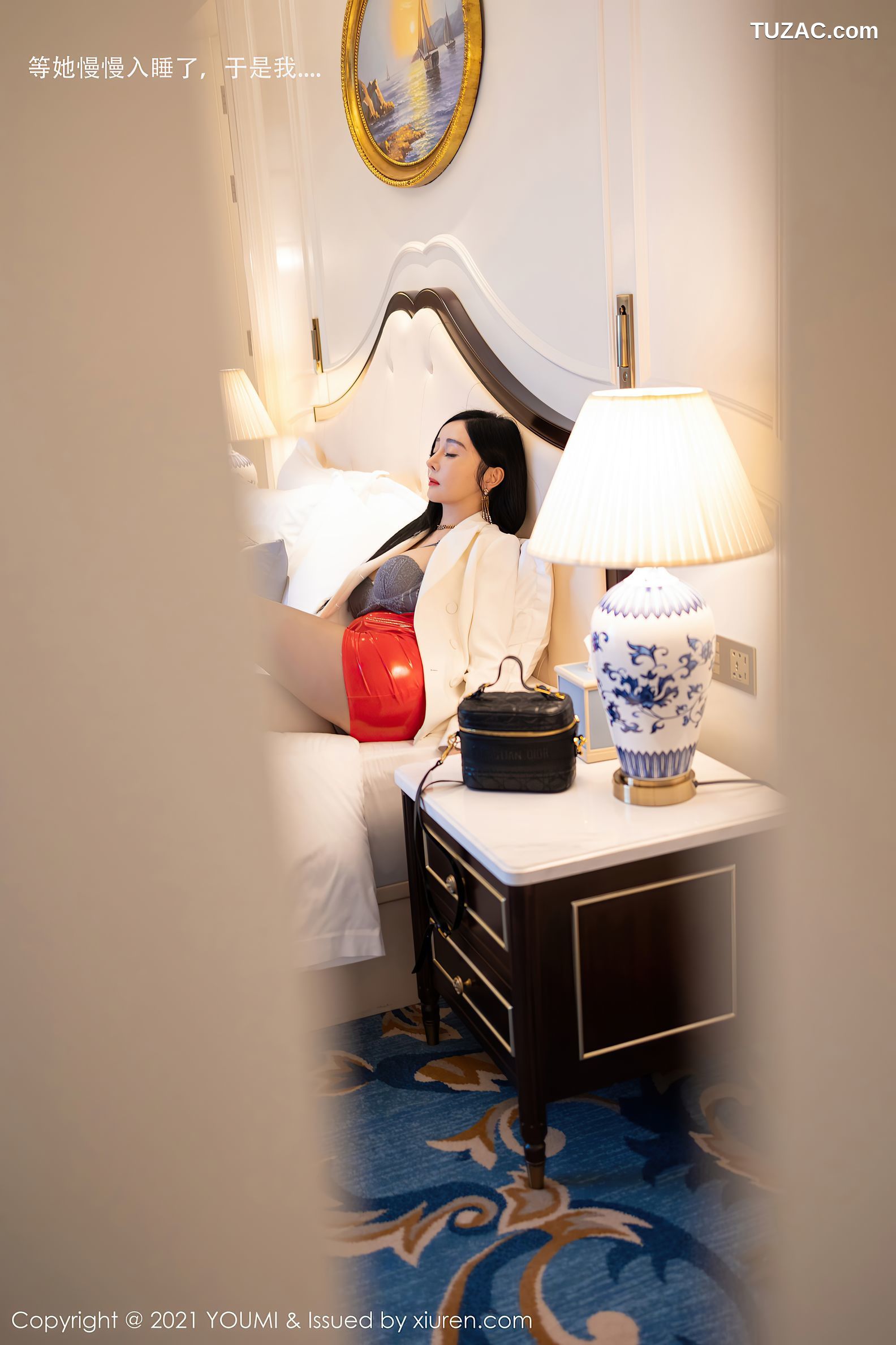 YouMi尤蜜荟-587-允爾-厦门旅拍剧情主题床上镂空内衣秀火辣身材