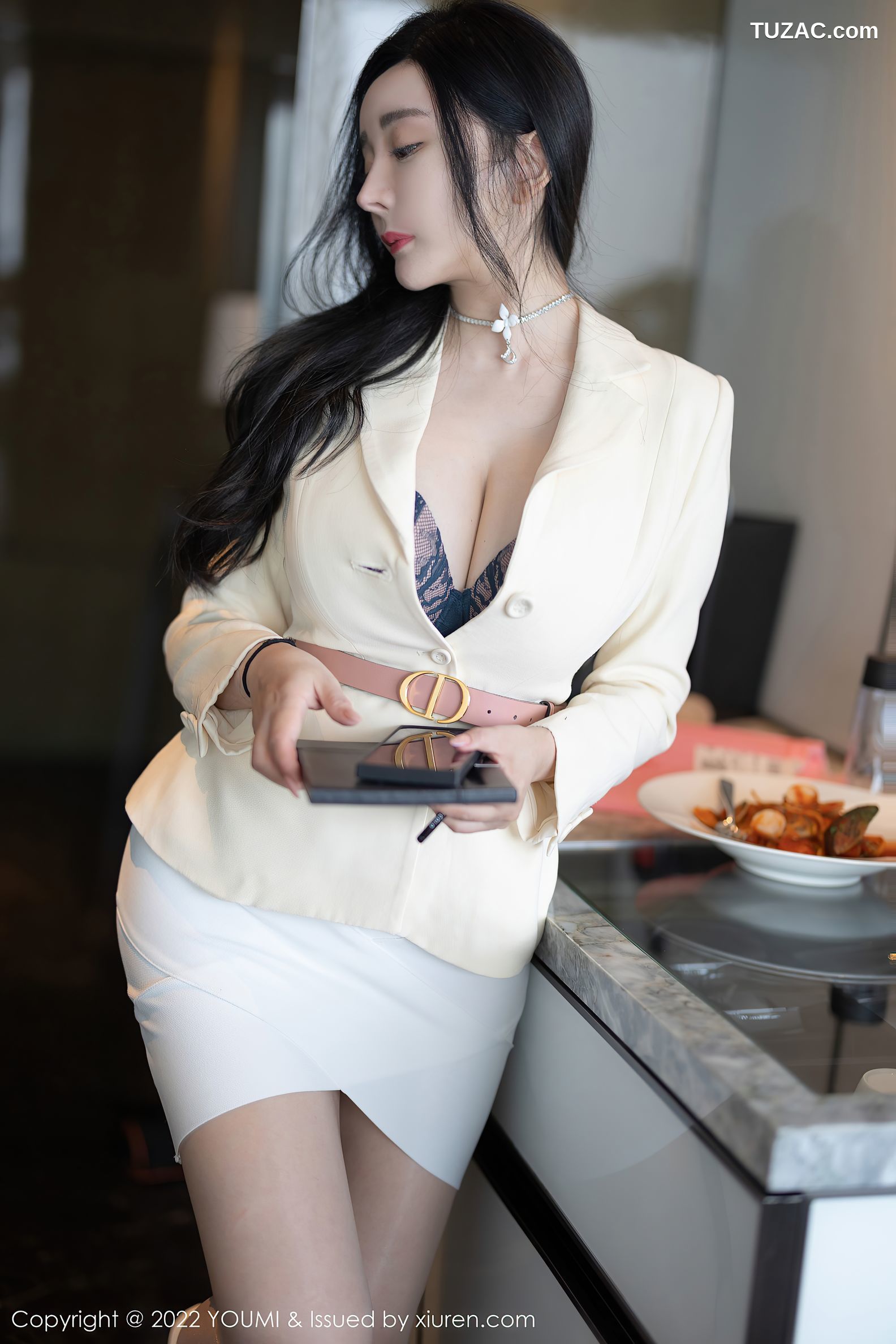 YouMi尤蜜荟-769-允爾-白色职业装黑色内衣