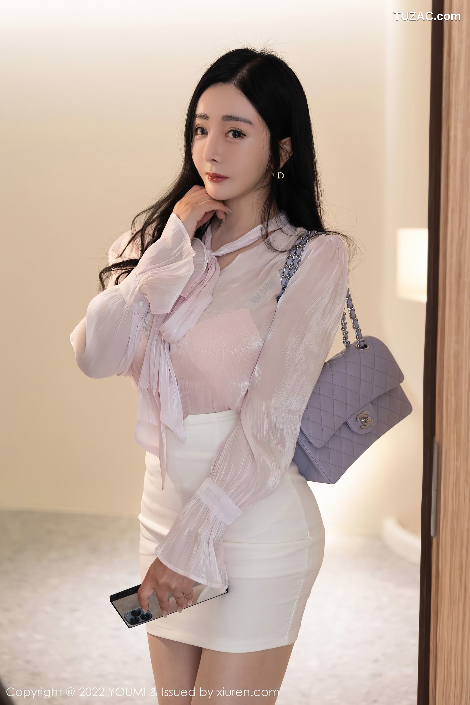 YouMi尤蜜荟-801-允爾粉色薄纱配白短裙