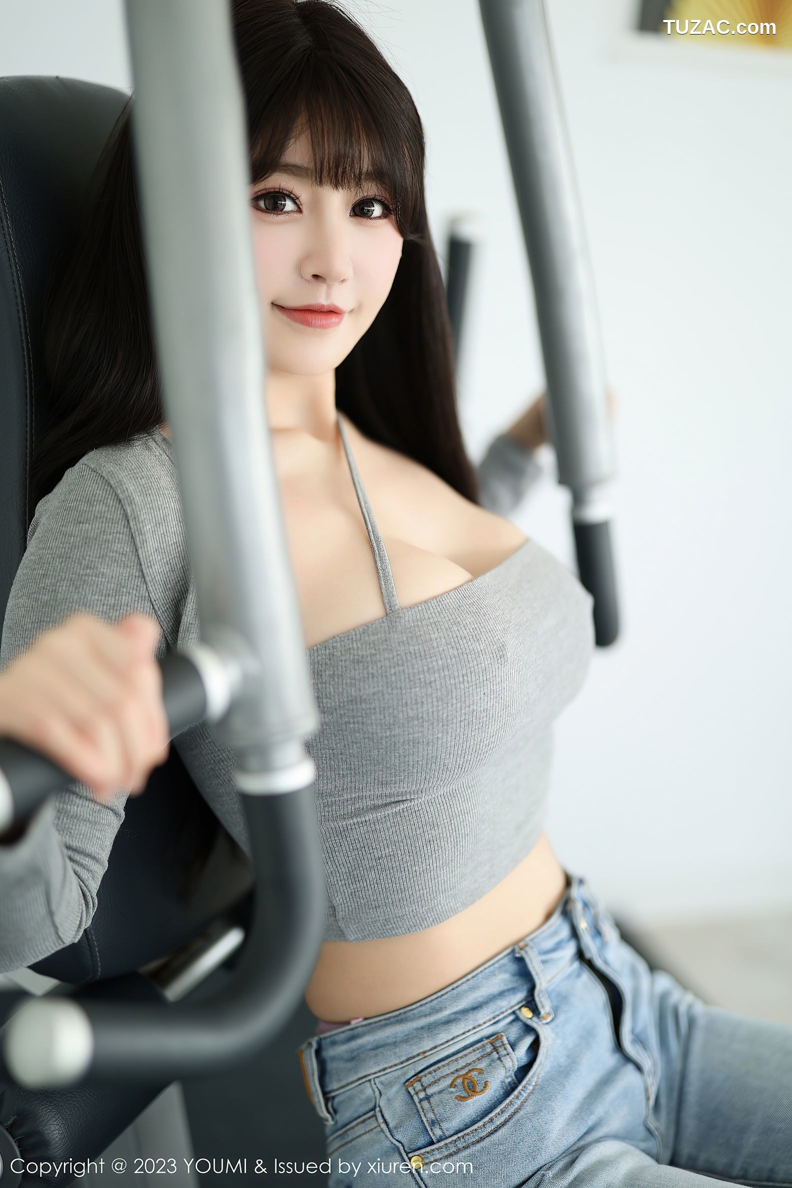 YouMi尤蜜荟-946-朱可儿Flora-牛仔裤粉色圆点丝袜-2023.06.02