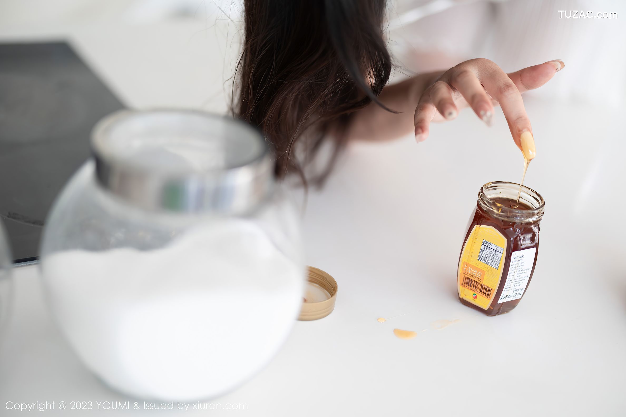 YouMi尤蜜荟-959-Laura阿姣-白色轻透网纱套装白色蕾丝内衣-2023.07.04