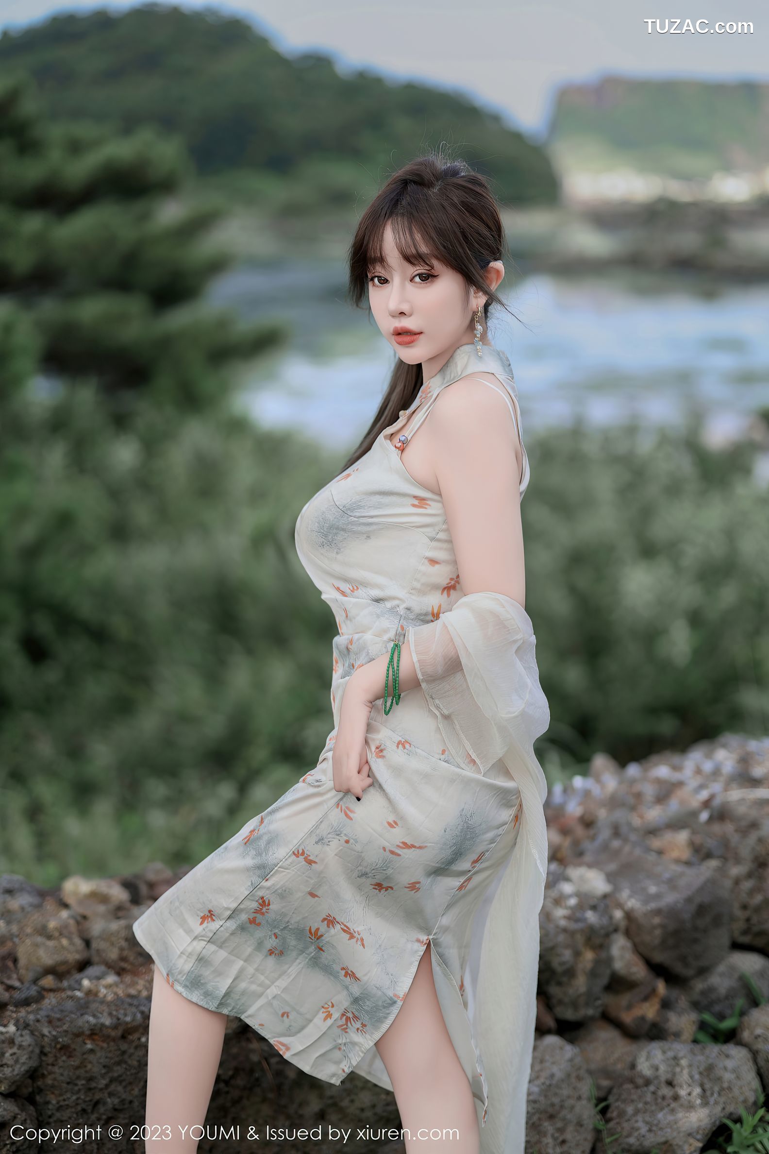 YouMi尤蜜荟-983-王雨纯-白色印花旗袍白色内衣肉丝-2023.09.08