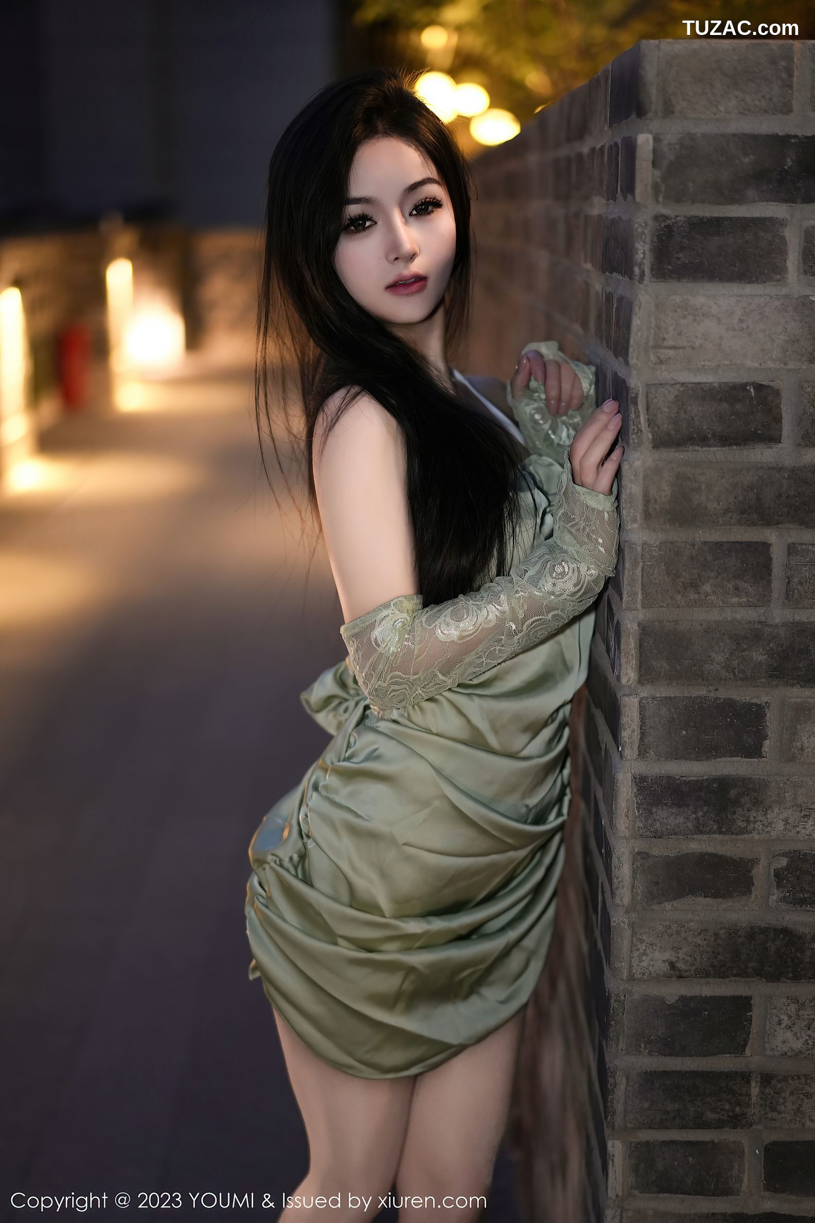 YouMi尤蜜荟-1006-谭小灵-果绿色连衣短裙白色蕾丝内衣肉丝-2023.11.24