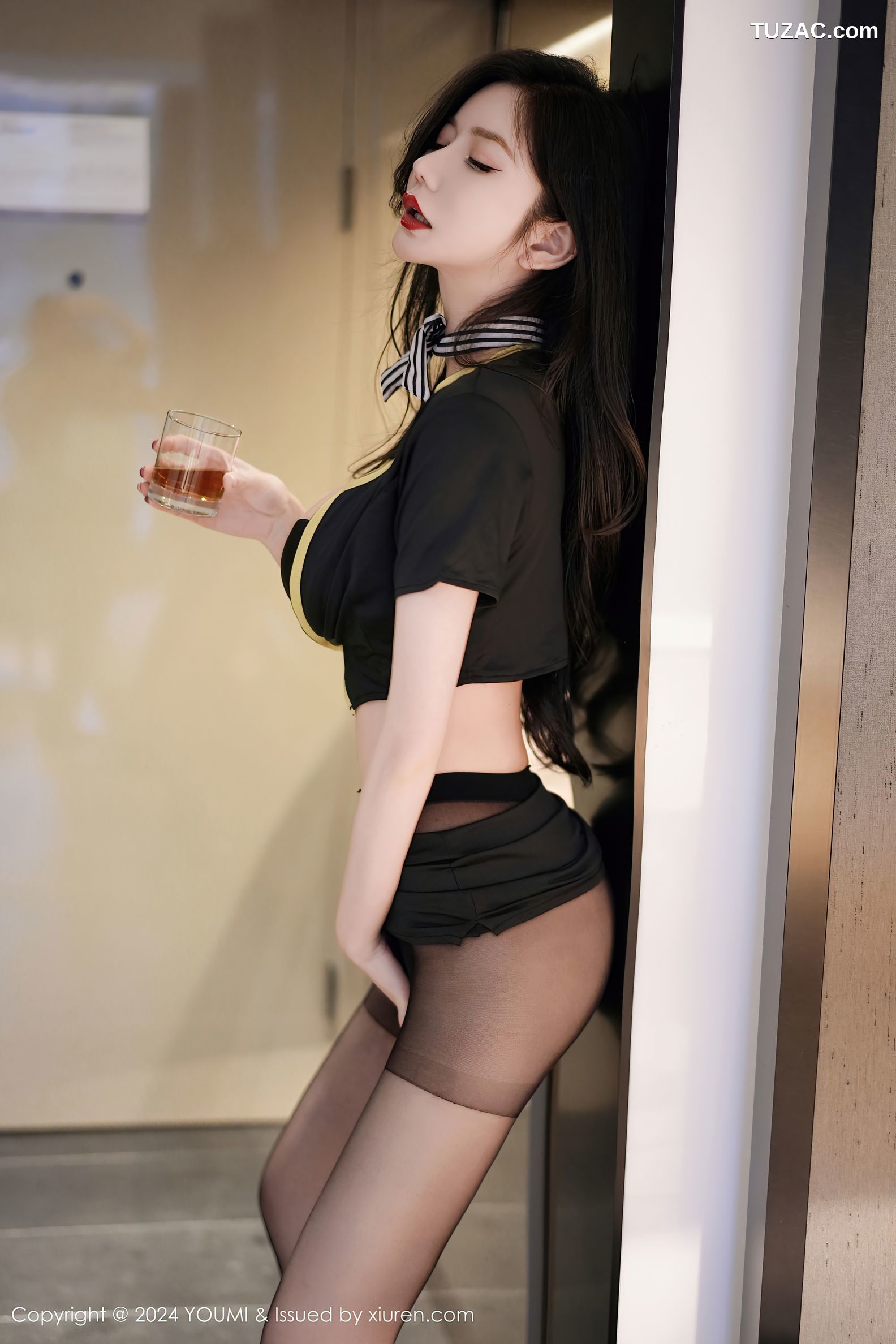 YouMi尤蜜荟-1046-心妍小公主-黑色制服短裙黑色内衣黑丝-2024.04.02