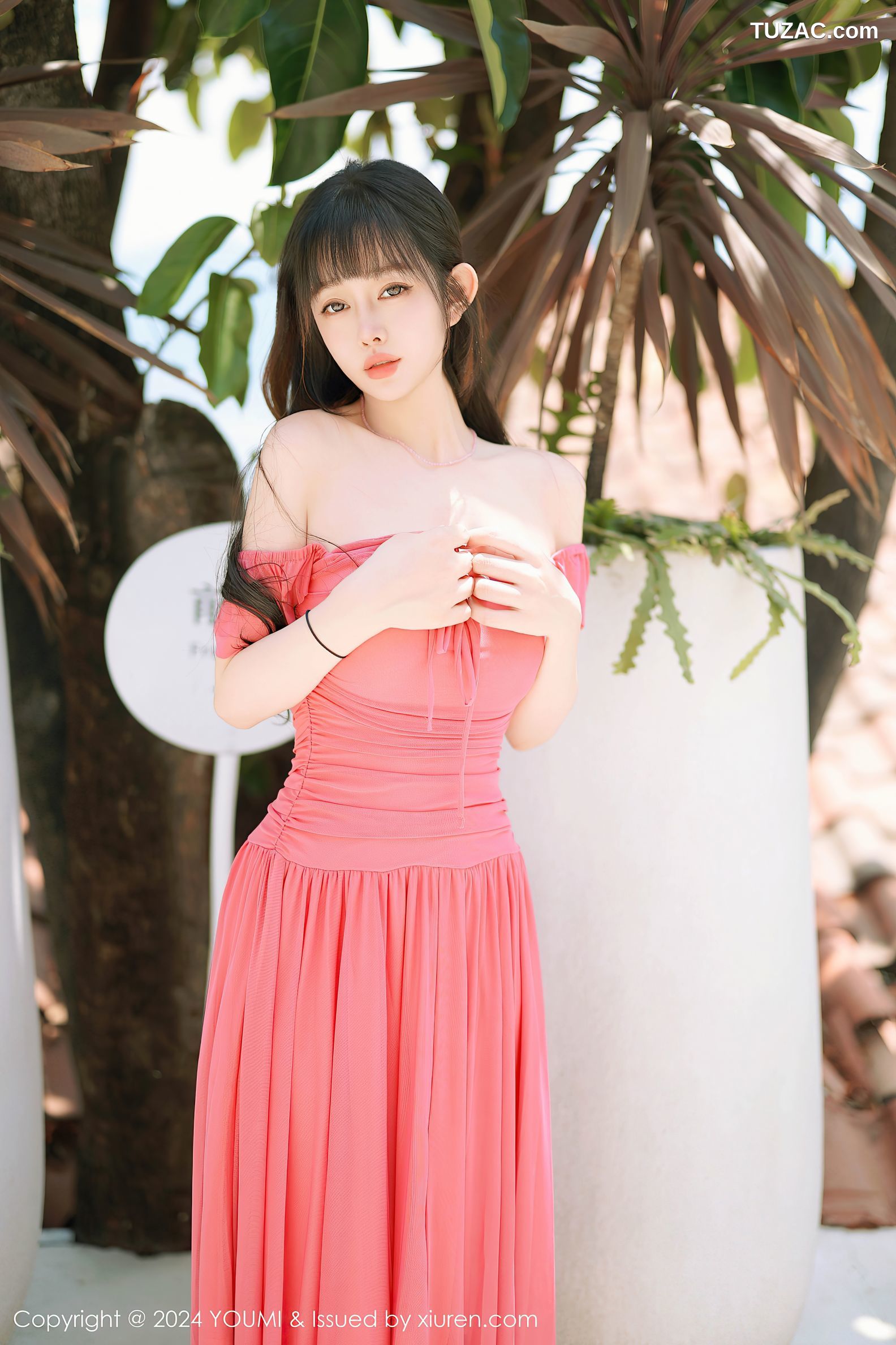 YouMi尤蜜荟-1077-王雨纯-红色露肩连衣长裙白蕾丝内衣爆乳-2024.06.21