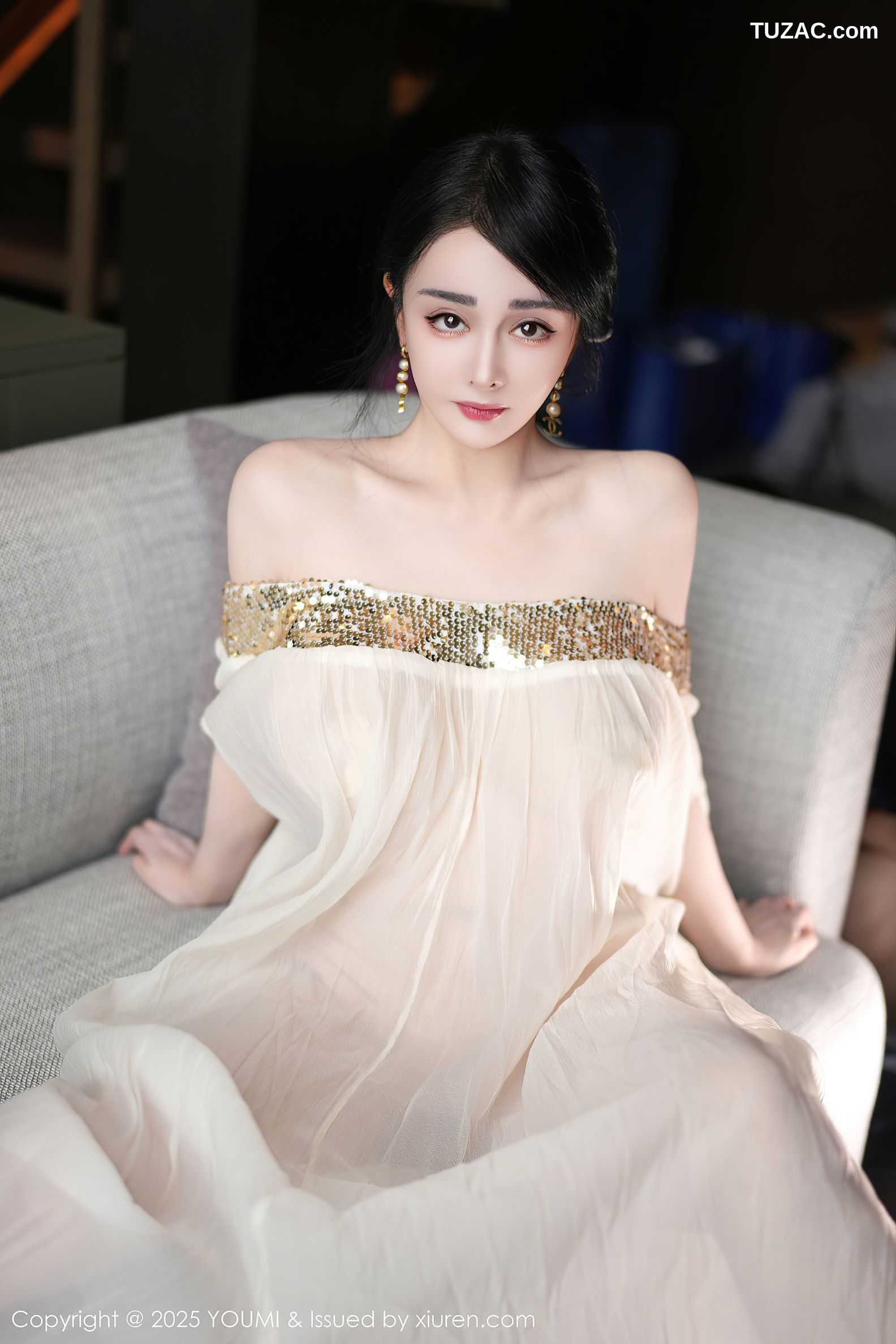 YouMi尤蜜荟-1132-允爾-轻透白纱裙金色珠链内衣-2025.04.25