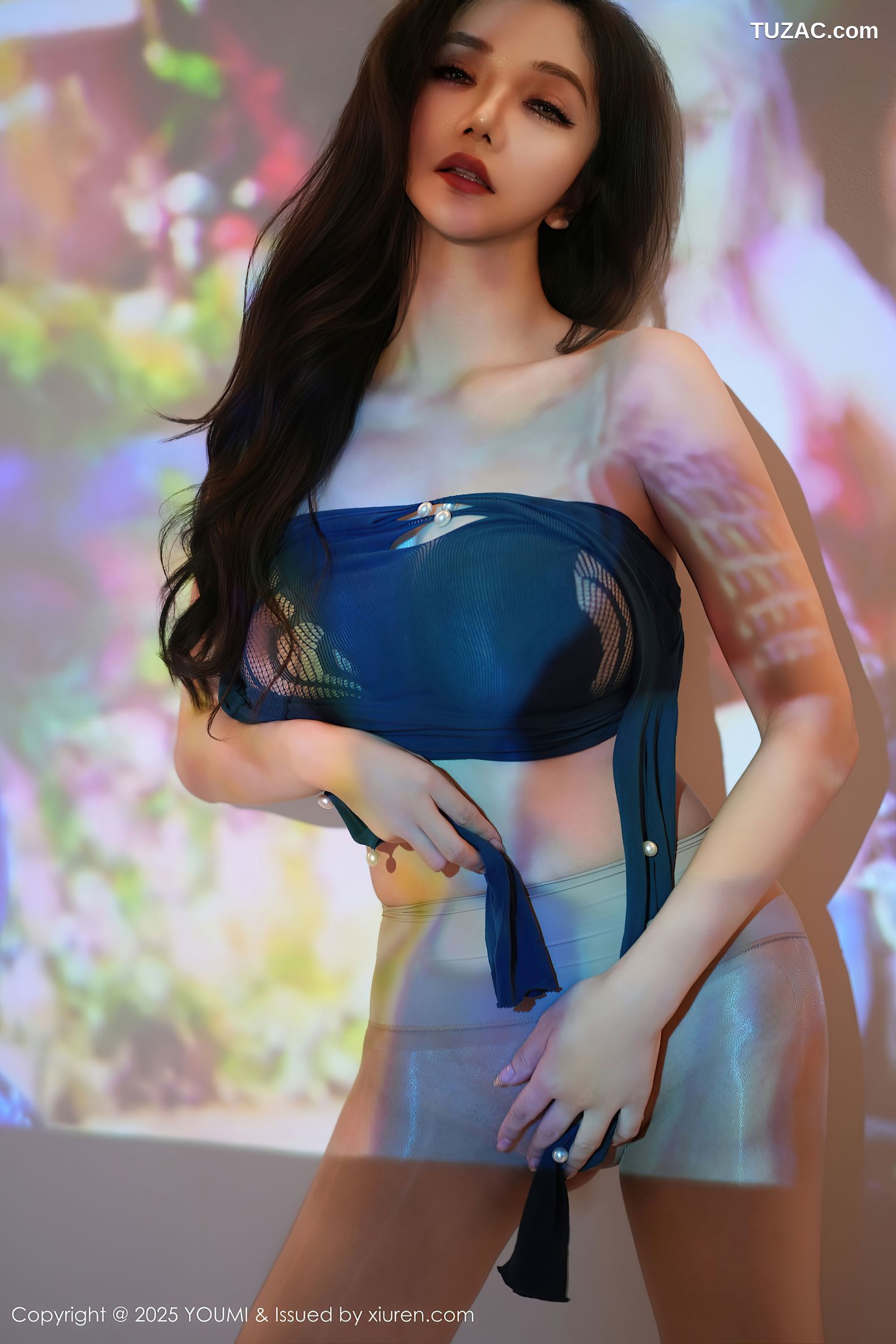 YouMi尤蜜荟-1143-心妍小公主-深蓝连衣短裙诱人肉色丝袜-2025.06.18