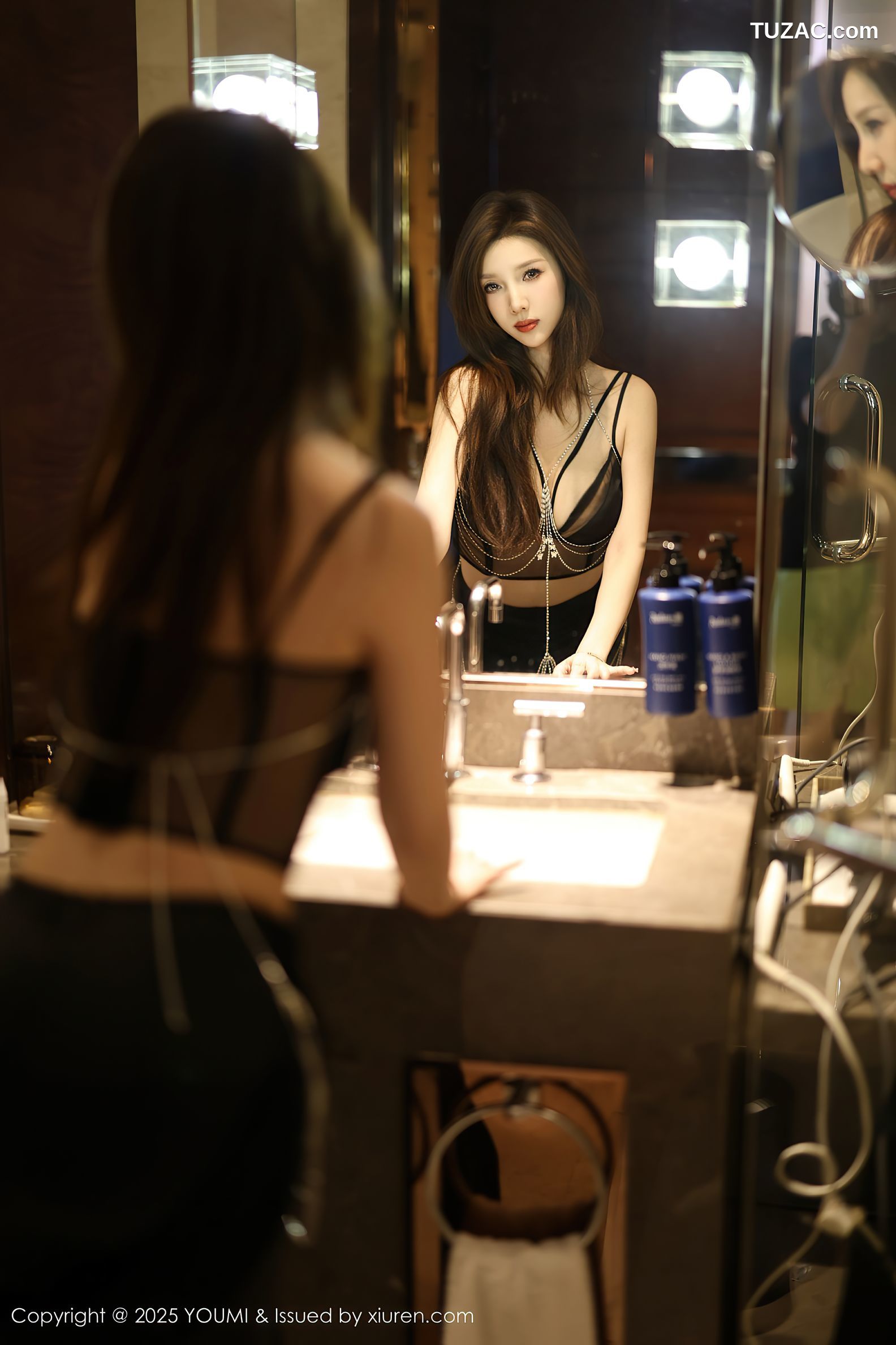 YouMi尤蜜荟-1156-桃桃·夭夭twins-首套写真-黑色礼裙黑色内衣-2025.08.07