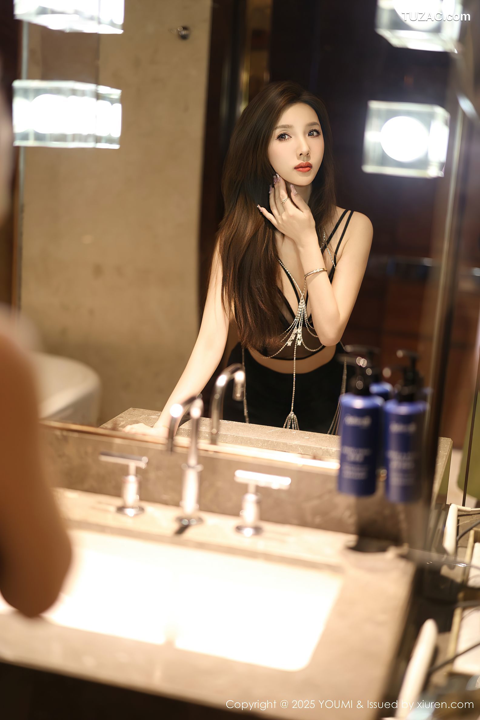 YouMi尤蜜荟-1156-桃桃·夭夭twins-首套写真-黑色礼裙黑色内衣-2025.08.07