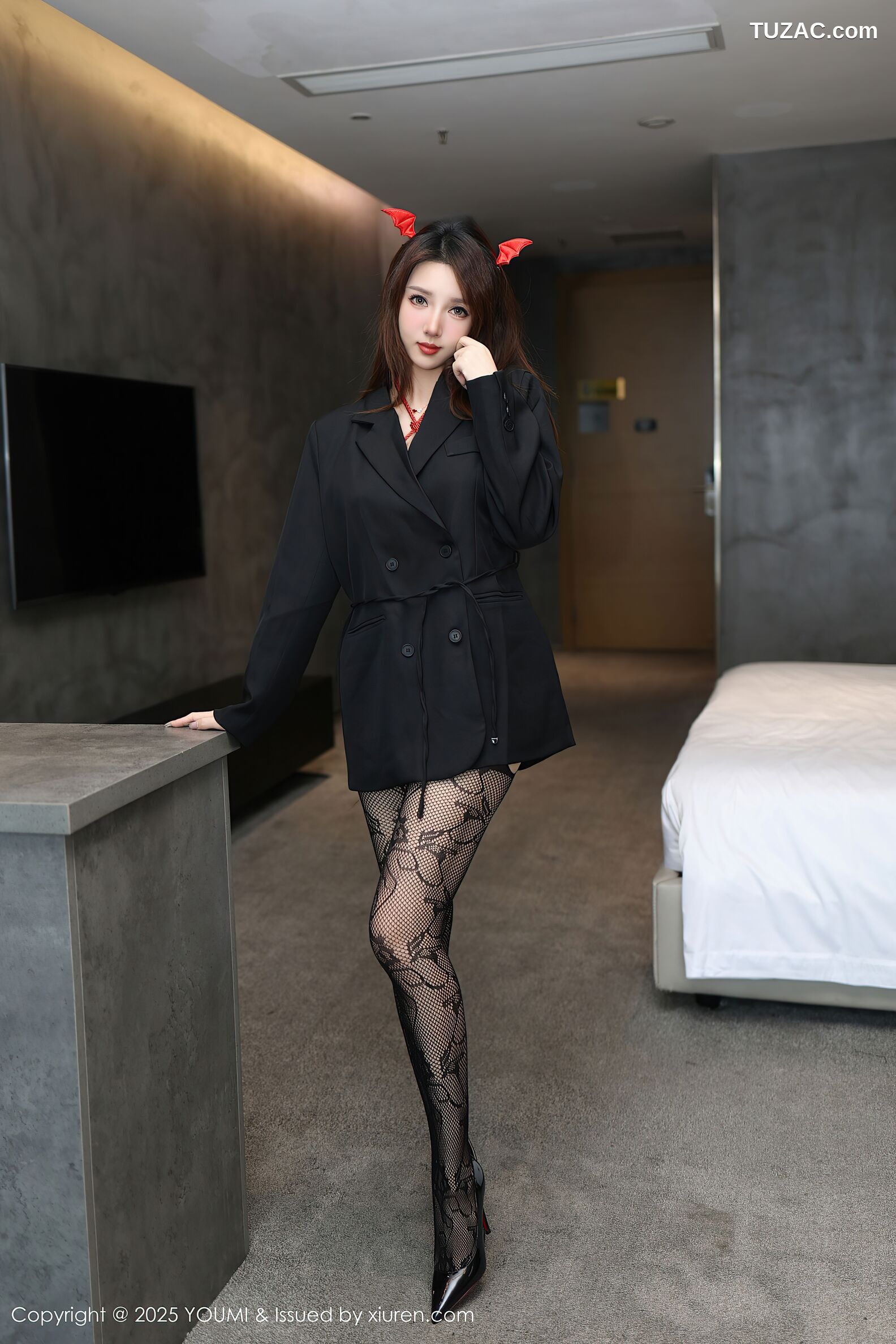 YouMi尤蜜荟-1176-桃桃·夭夭twins-黑色镂空情趣内衣小恶魔-2025.10.31