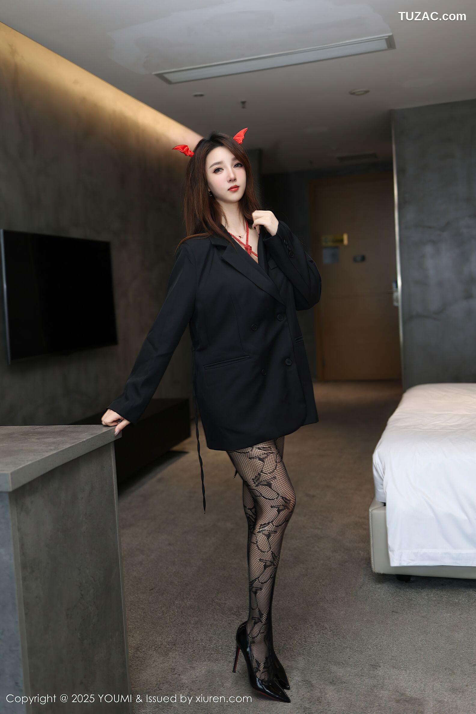 YouMi尤蜜荟-1176-桃桃·夭夭twins-黑色镂空情趣内衣小恶魔-2025.10.31