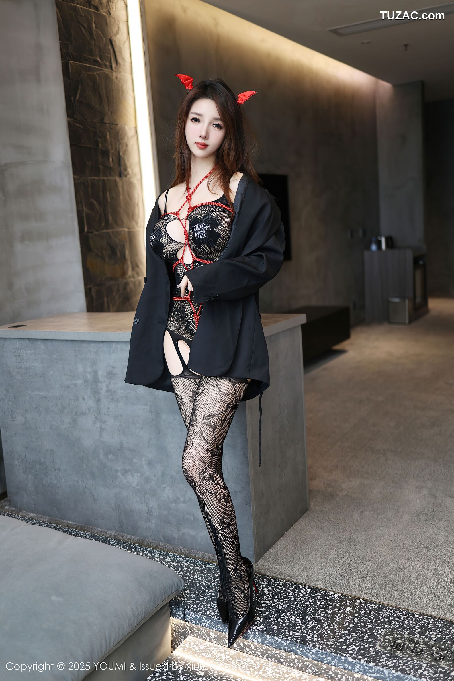 YouMi尤蜜荟-1176-桃桃·夭夭twins-黑色镂空情趣内衣小恶魔-2025.10.31