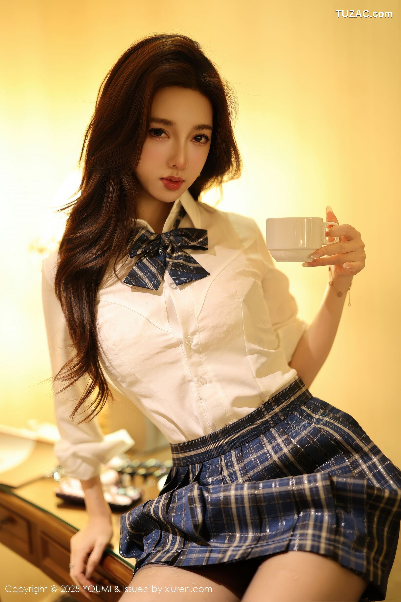 YouMi尤蜜荟-1183-Twins-桃桃-白衬衫格子短裙黑丝-2025.11.21