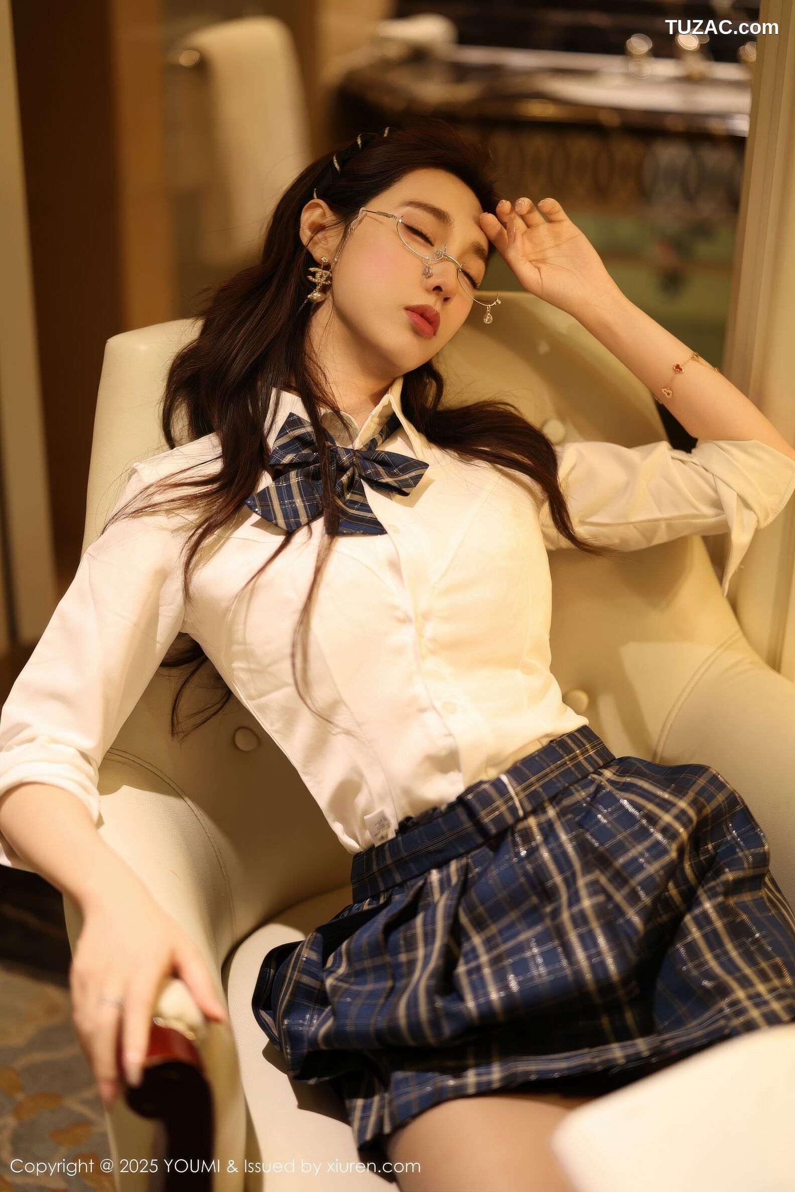 YouMi尤蜜荟-1183-Twins-桃桃-白衬衫格子短裙黑丝-2025.11.21