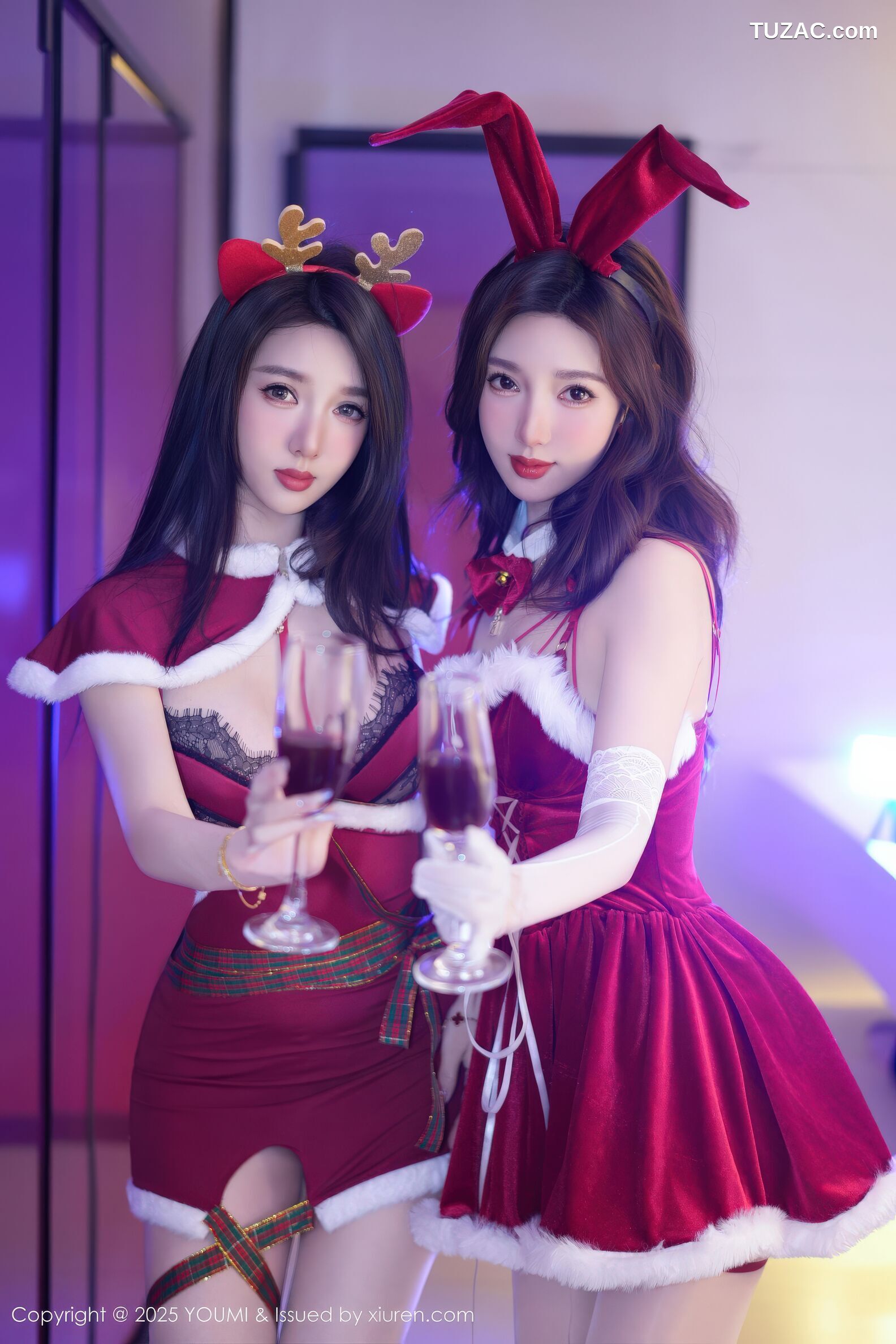YouMi尤蜜荟-1192-Twins桃之夭夭-姐妹花情趣圣诞装兔耳鹿耳-2025.12.22