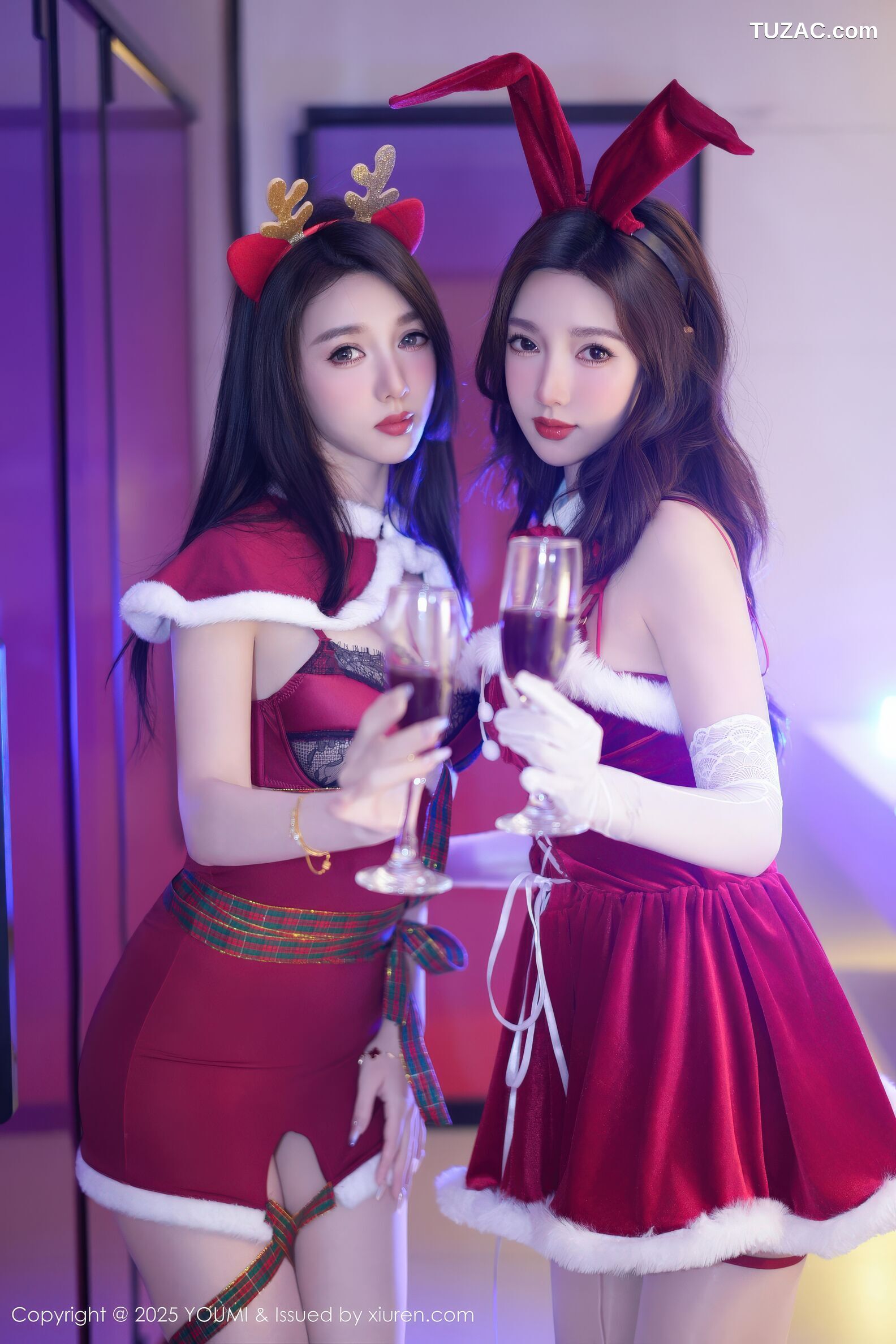 YouMi尤蜜荟-1192-Twins桃之夭夭-姐妹花情趣圣诞装兔耳鹿耳-2025.12.22