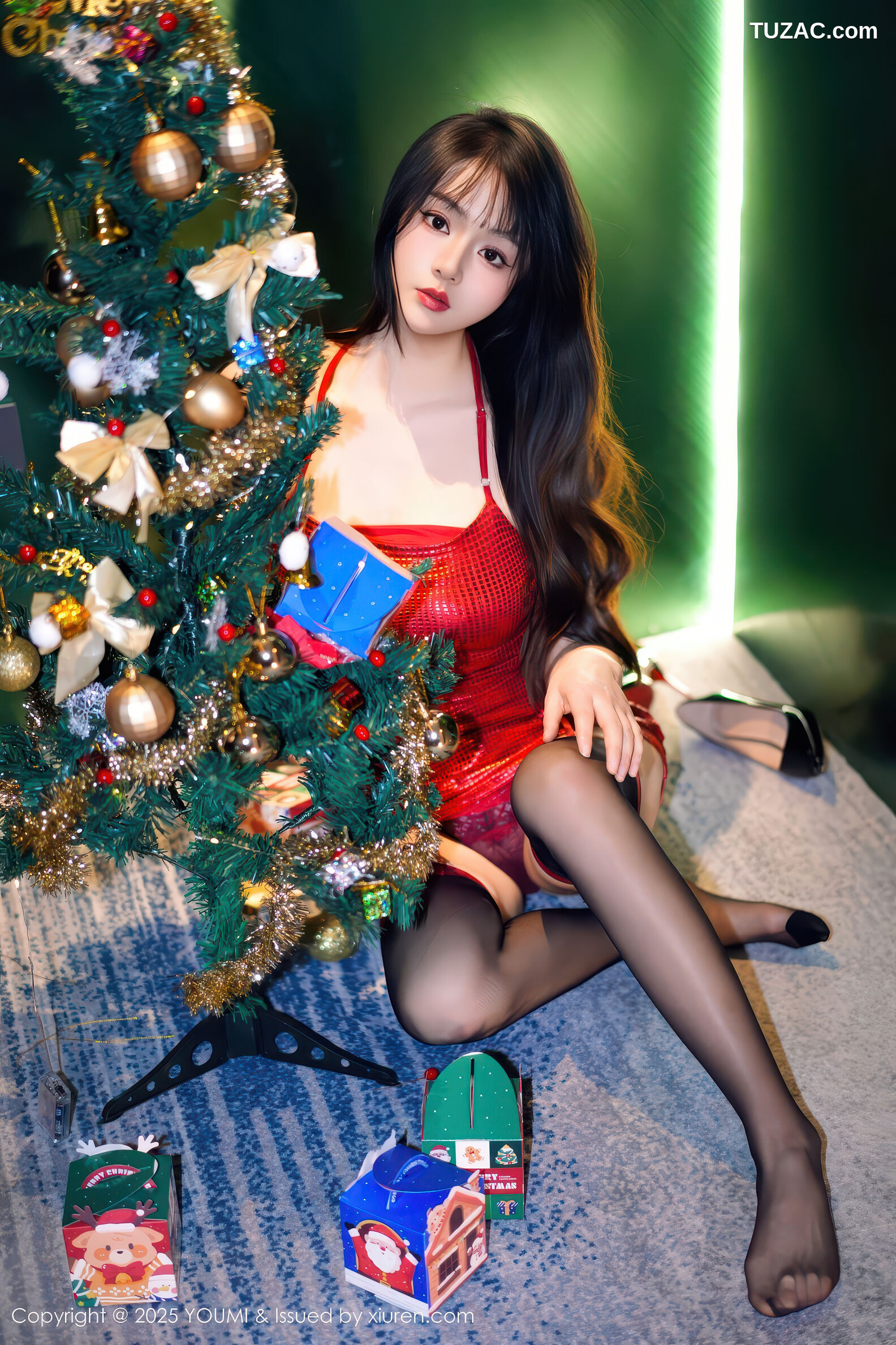 YouMi尤蜜荟-1193-沈南汐RuRu-红色连衣短裙-2025.12.25